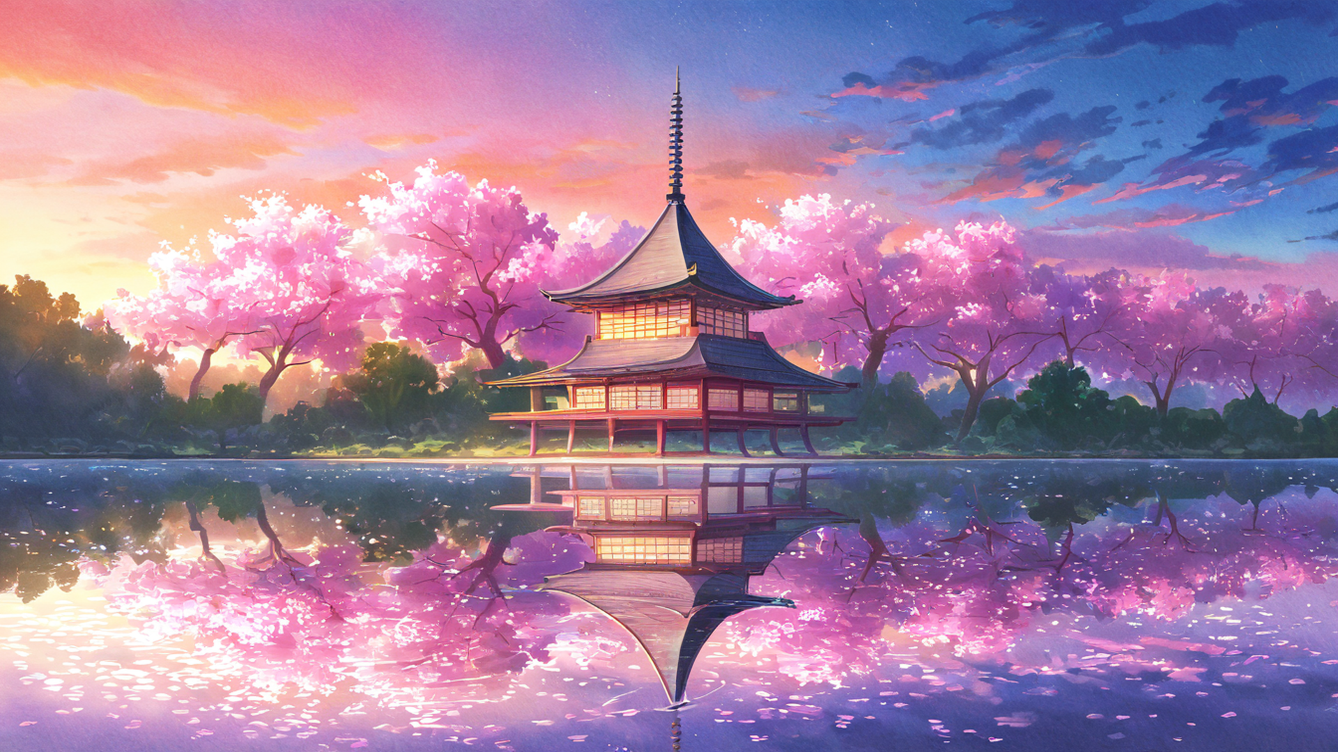 cherry blossom path lofi wallpaper