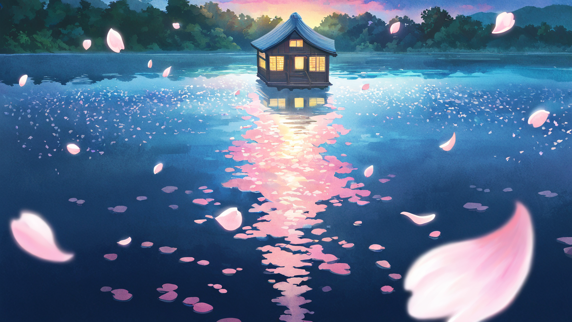 cherry blossom path lofi wallpaper