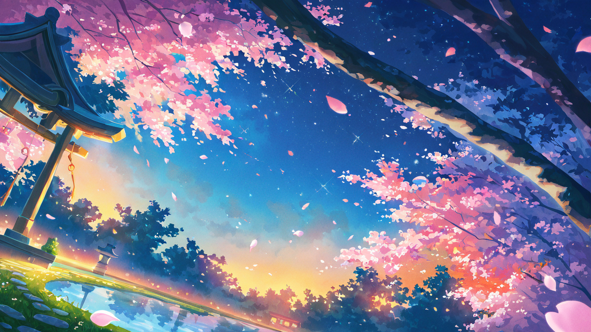 cherry blossom path lofi wallpaper