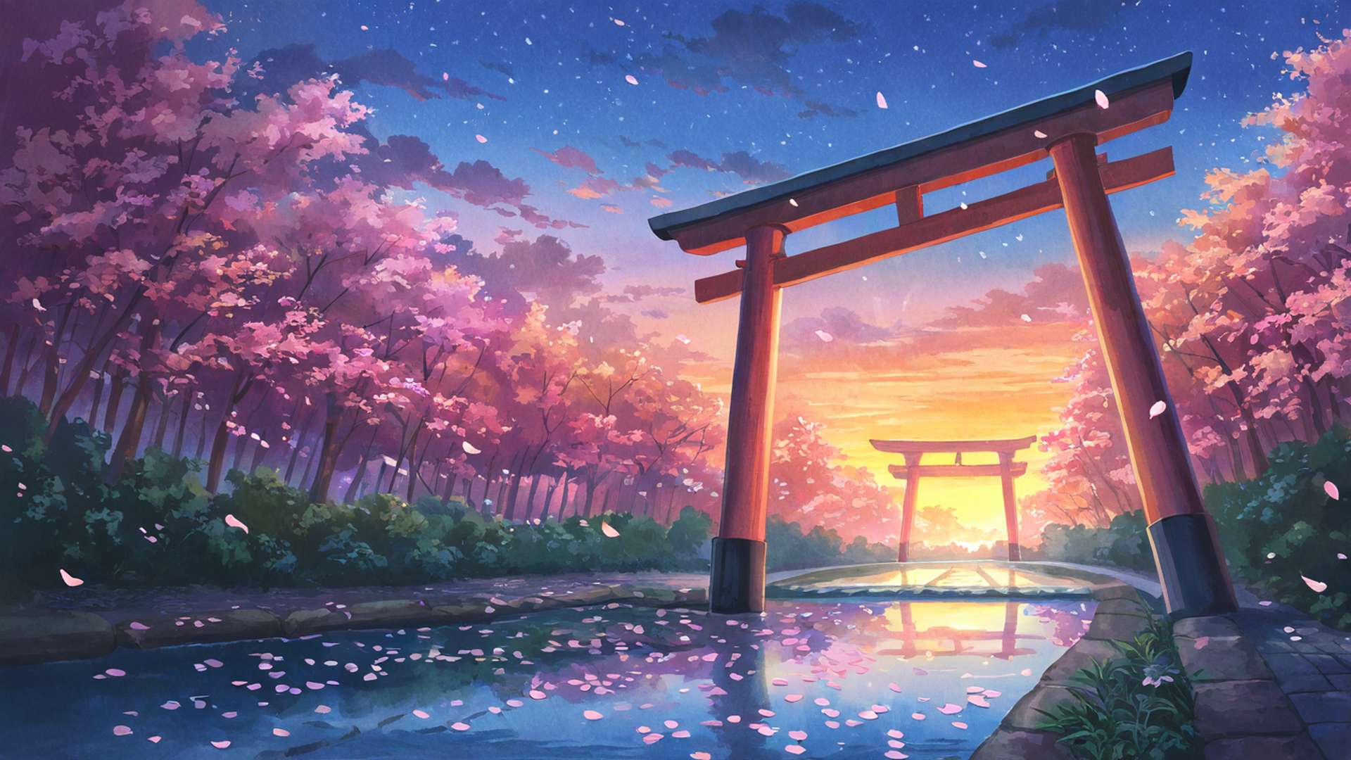 cherry blossom path lofi wallpaper