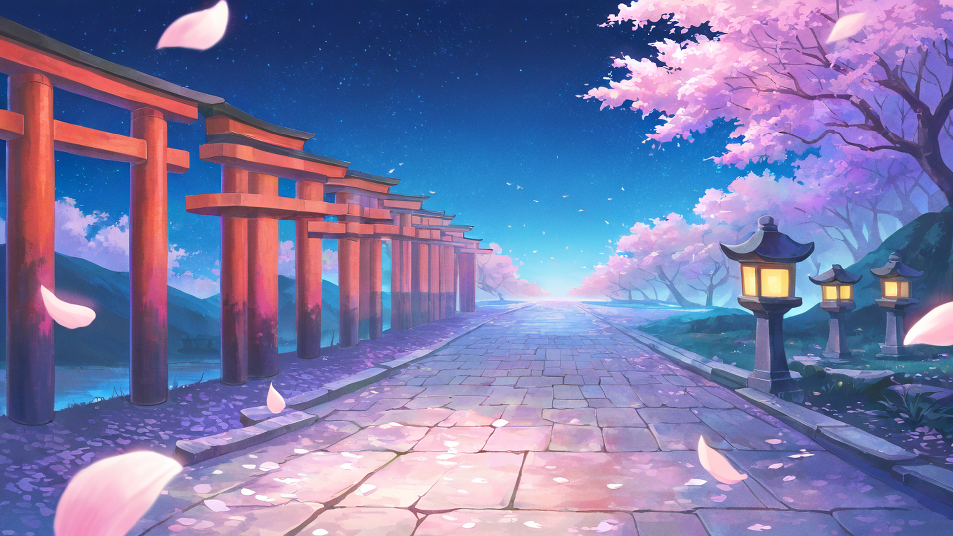 cherry blossom path lofi wallpaper