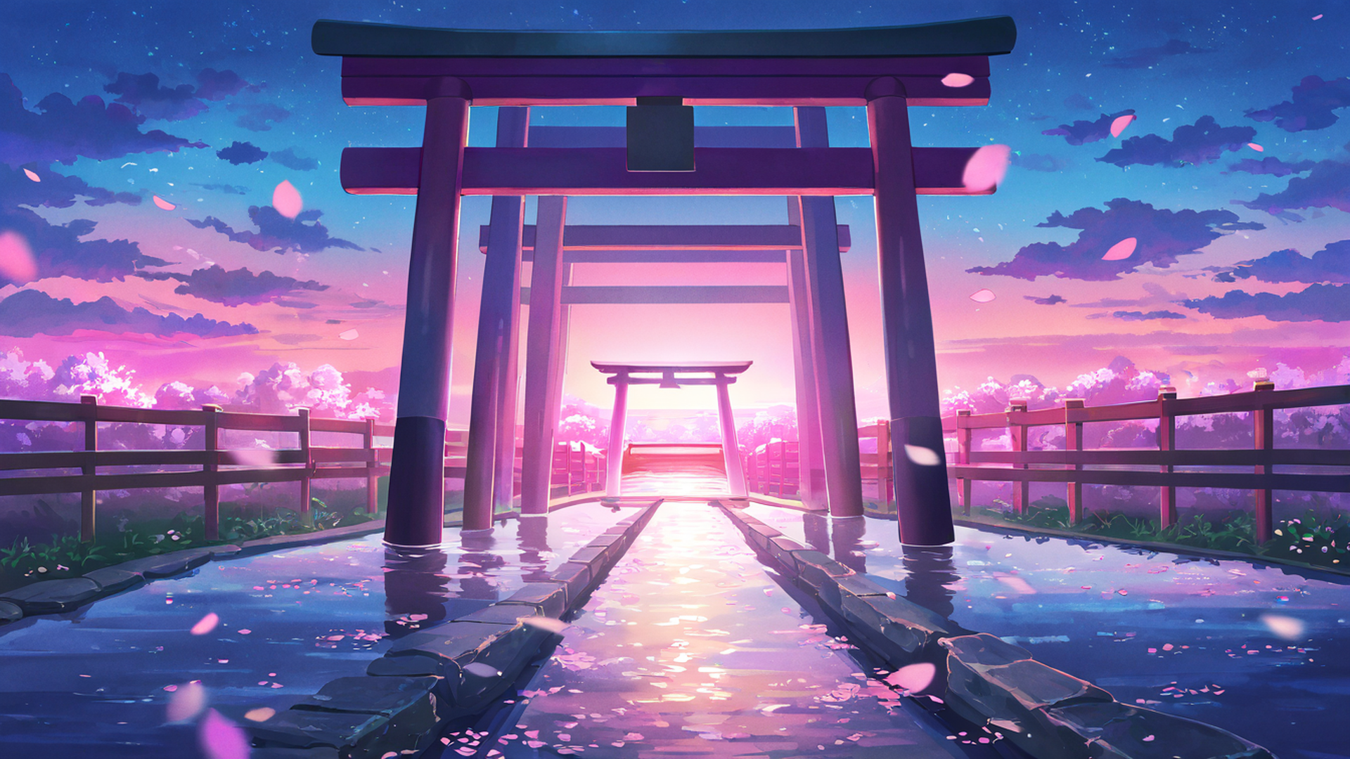 cherry blossom path lofi wallpaper