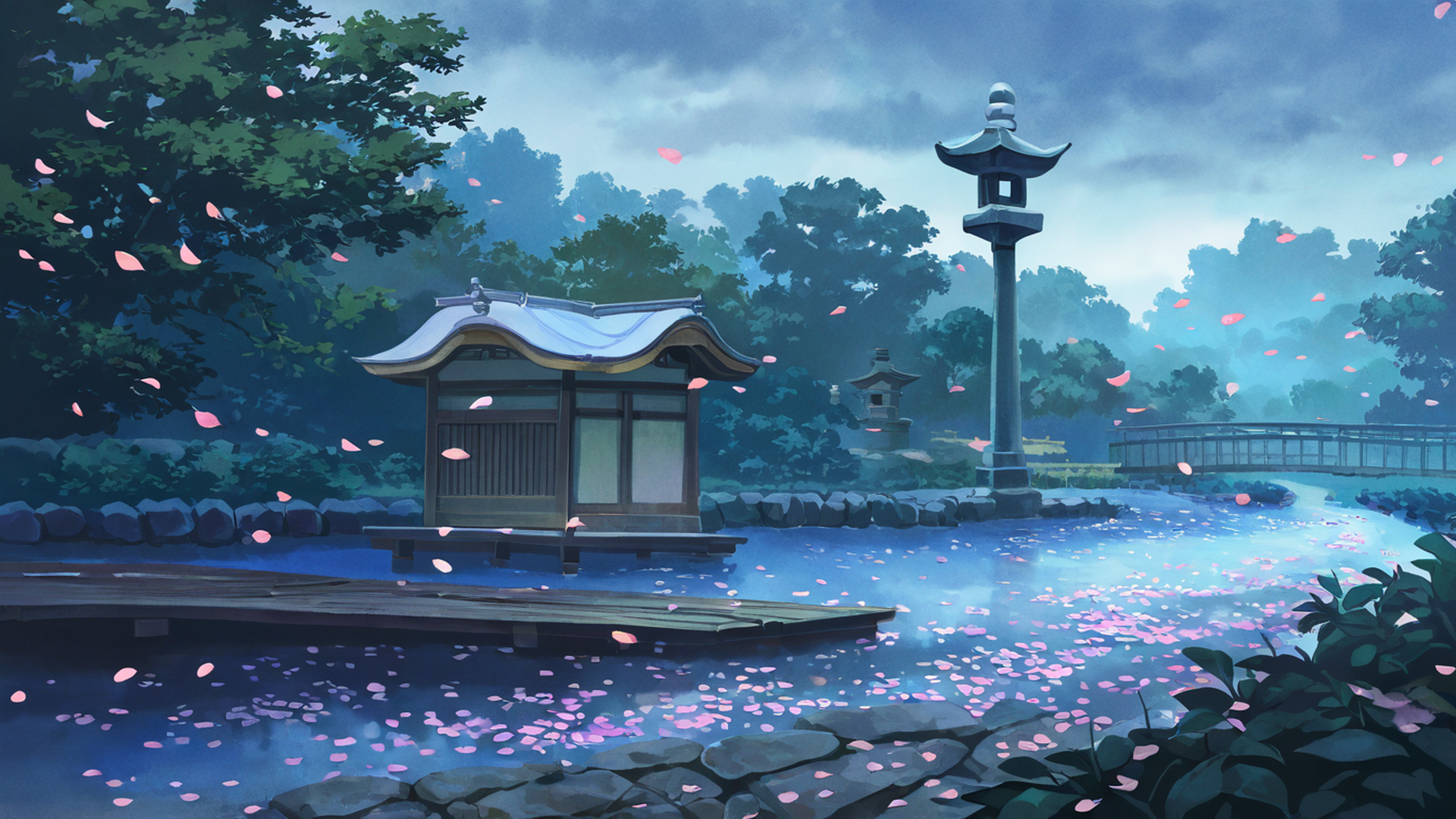 cherry blossom path lofi wallpaper
