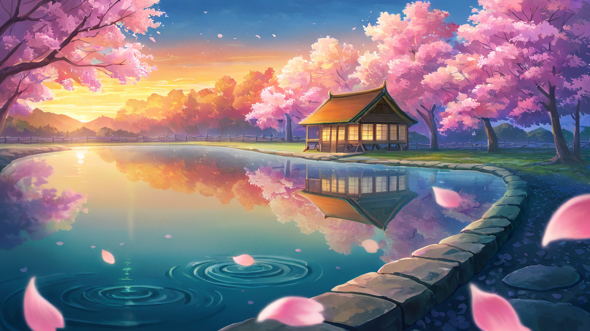 cherry blossom path lofi wallpaper