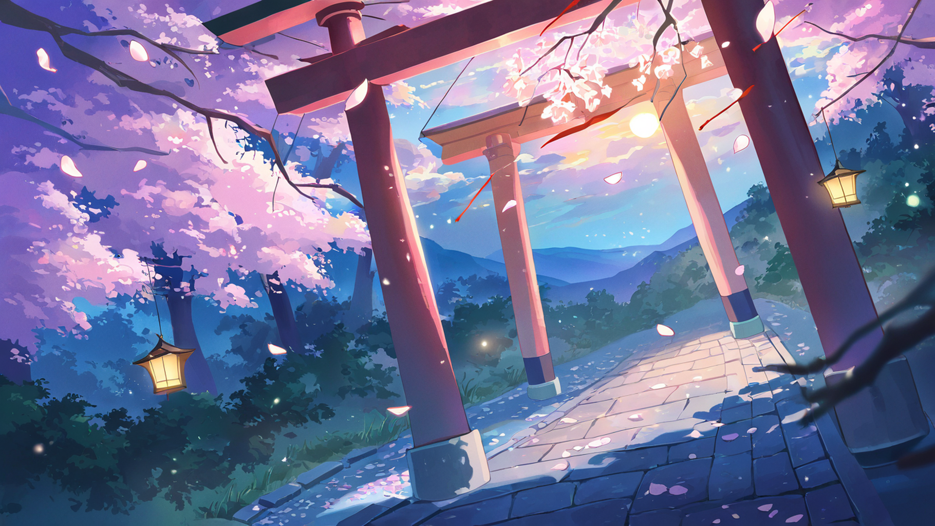 cherry blossom path lofi wallpaper
