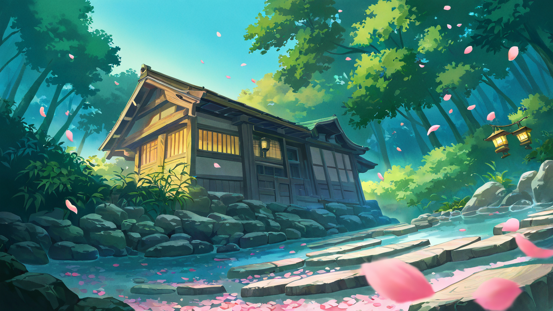 cherry blossom path lofi wallpaper