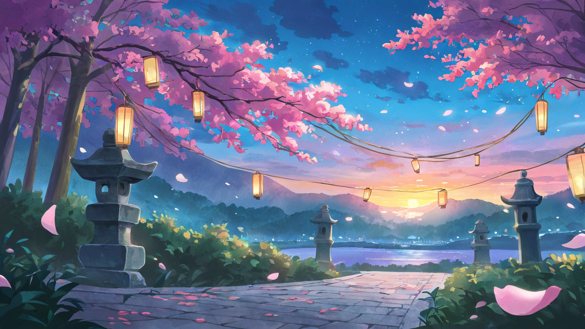 cherry blossom path lofi wallpaper