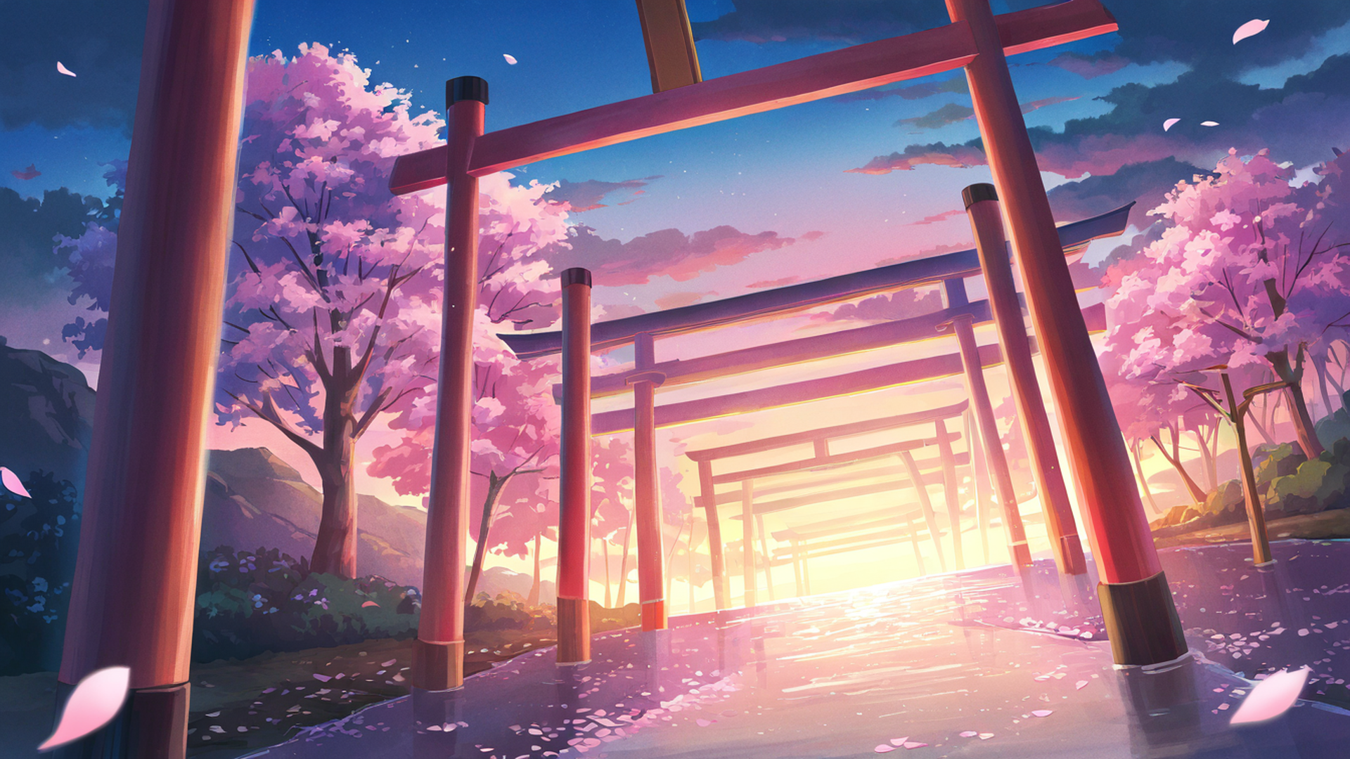 cherry blossom path lofi wallpaper
