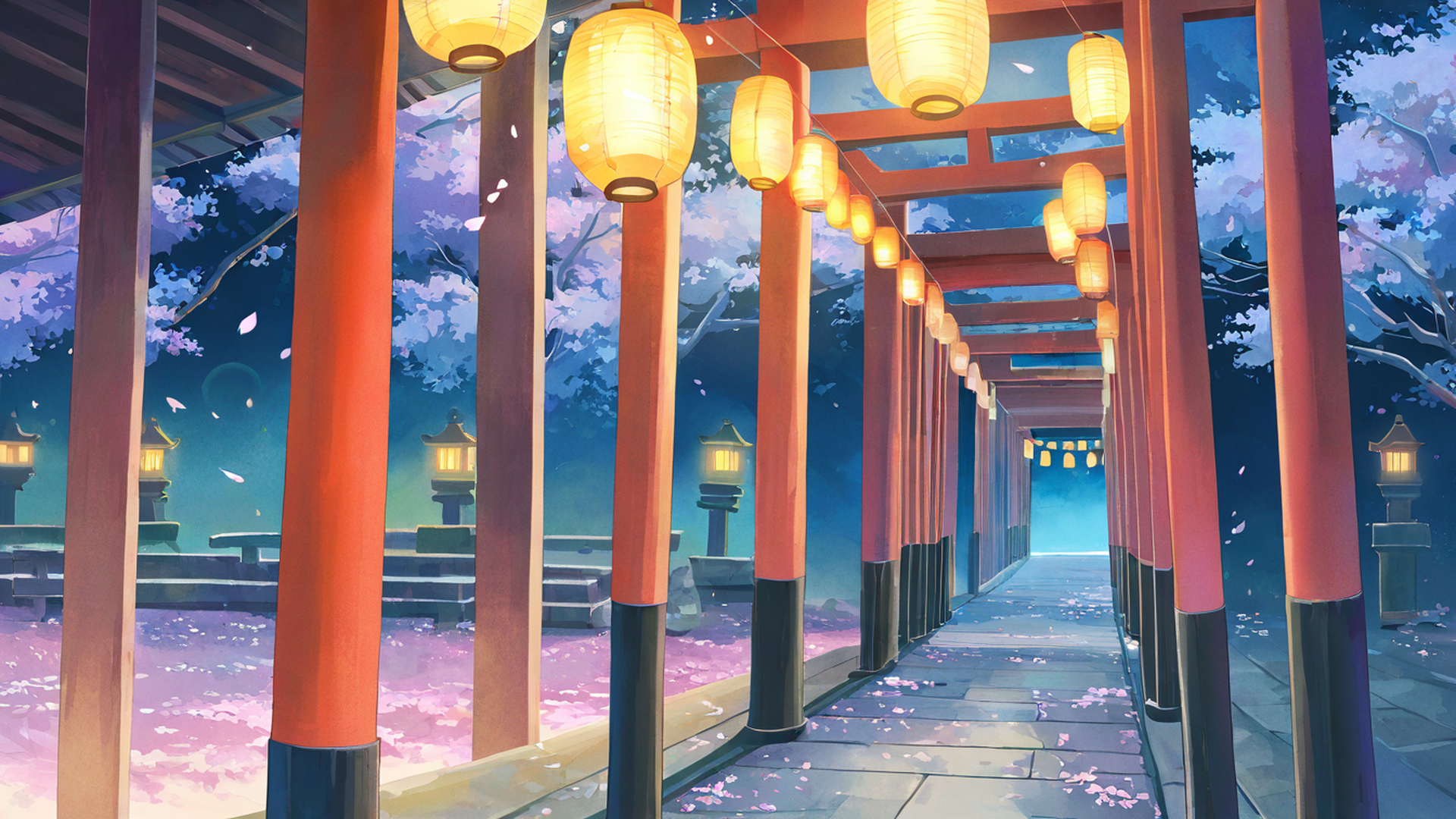 cherry blossom path lofi wallpaper