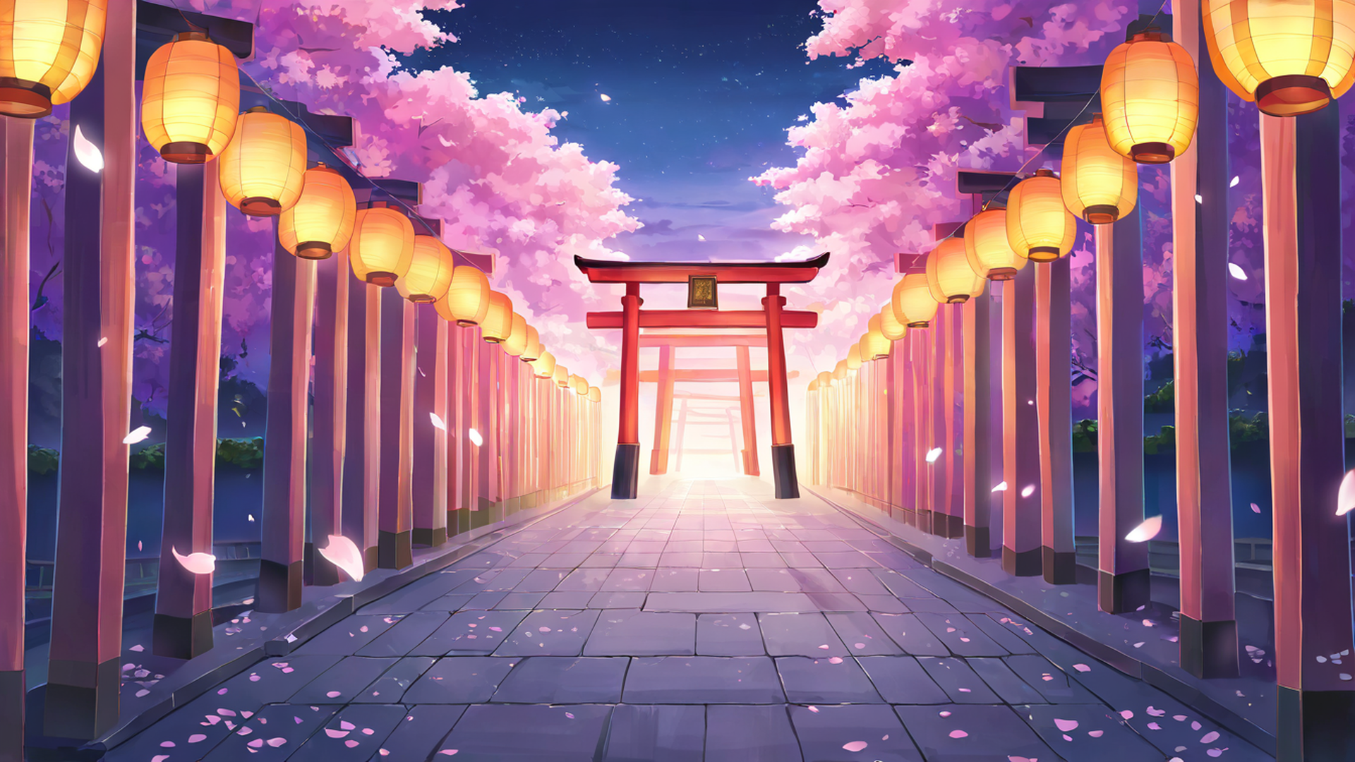 cherry blossom path lofi wallpaper