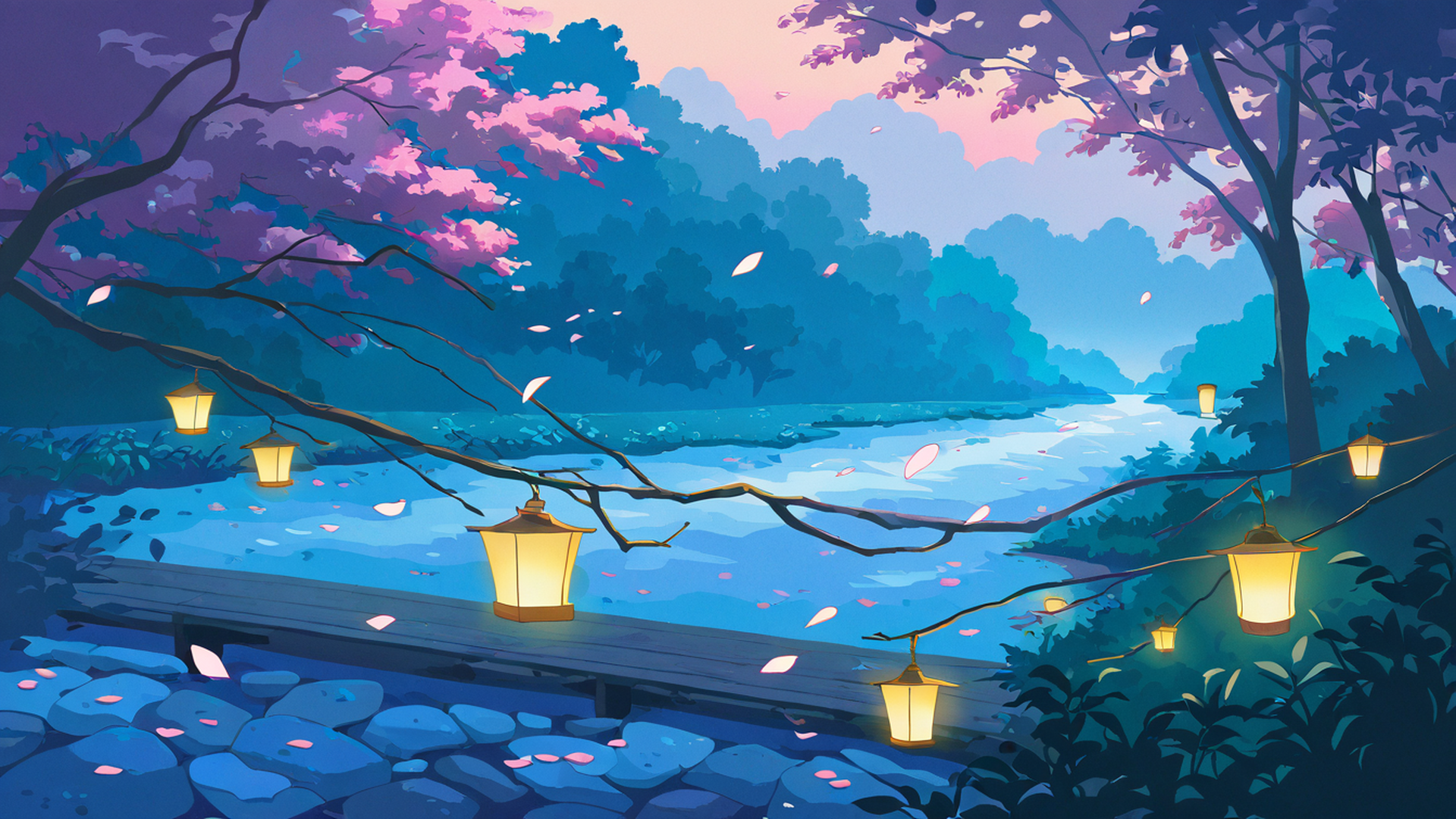 cherry blossom path lofi wallpaper