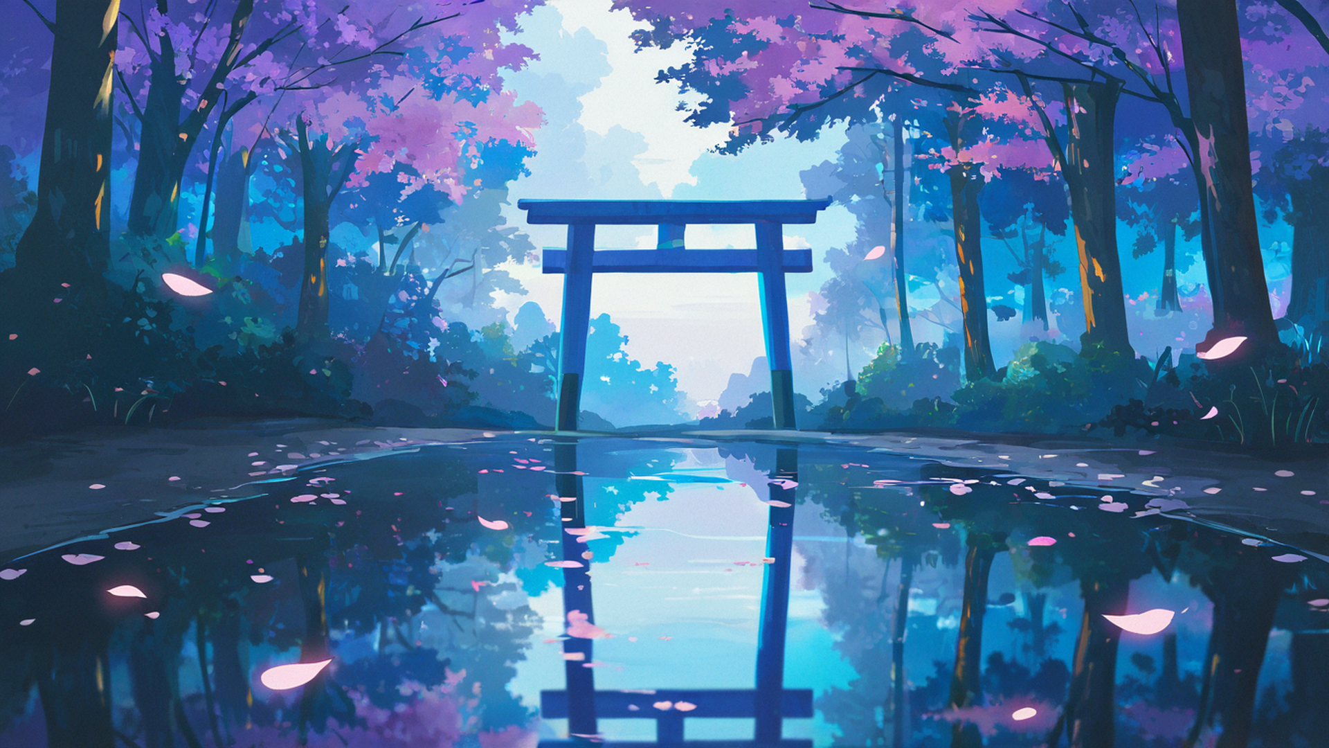 cherry blossom path lofi wallpaper