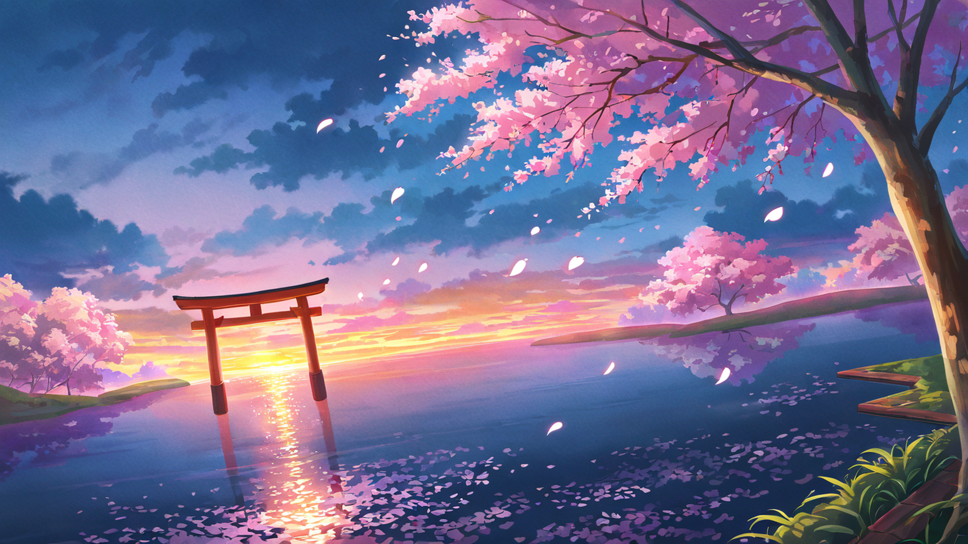 cherry blossom path lofi wallpaper