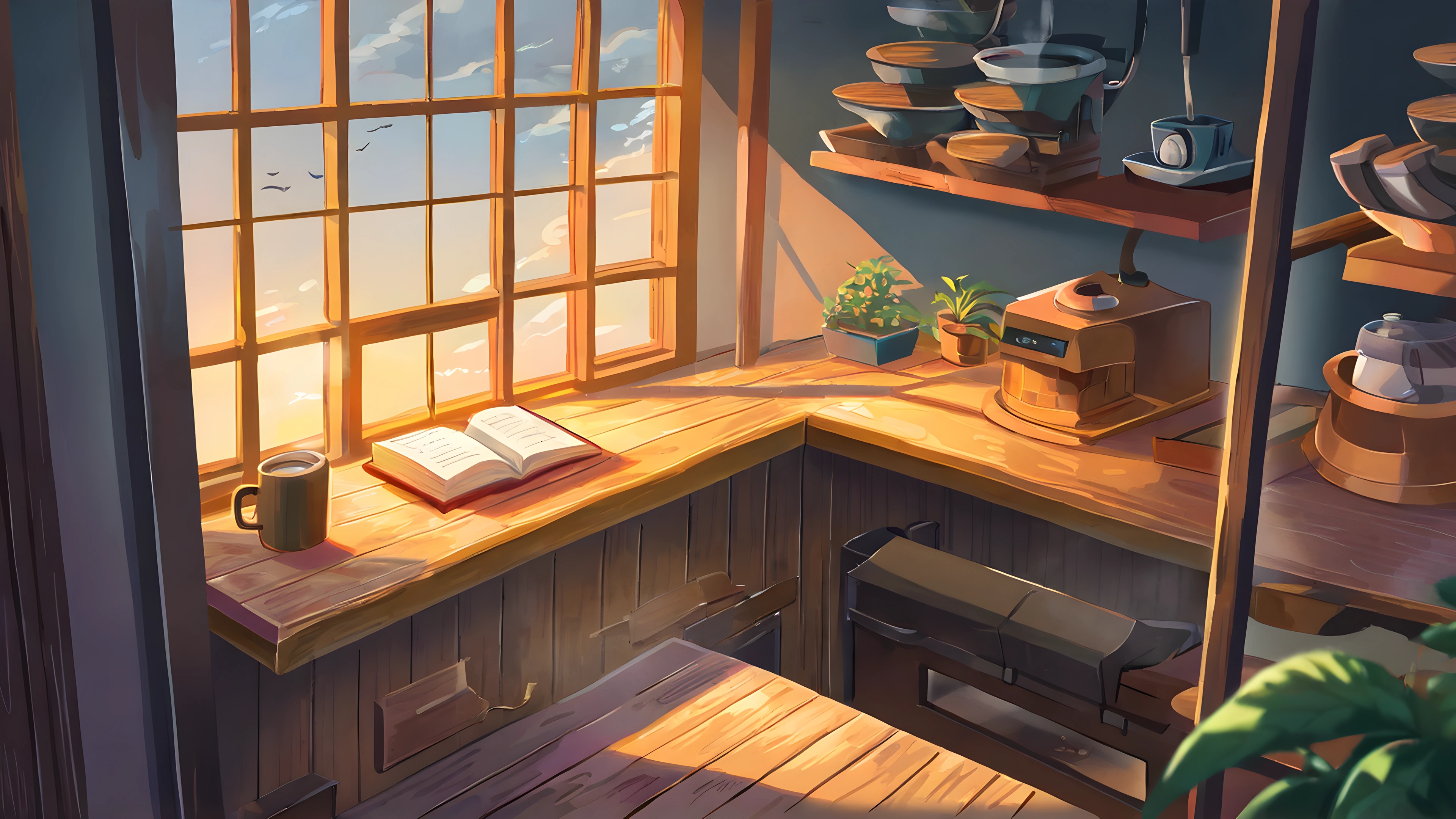 Coffee Shop Morning variant — Japanese aesthetic lofi wallpaper HD 4K Ultrawide
