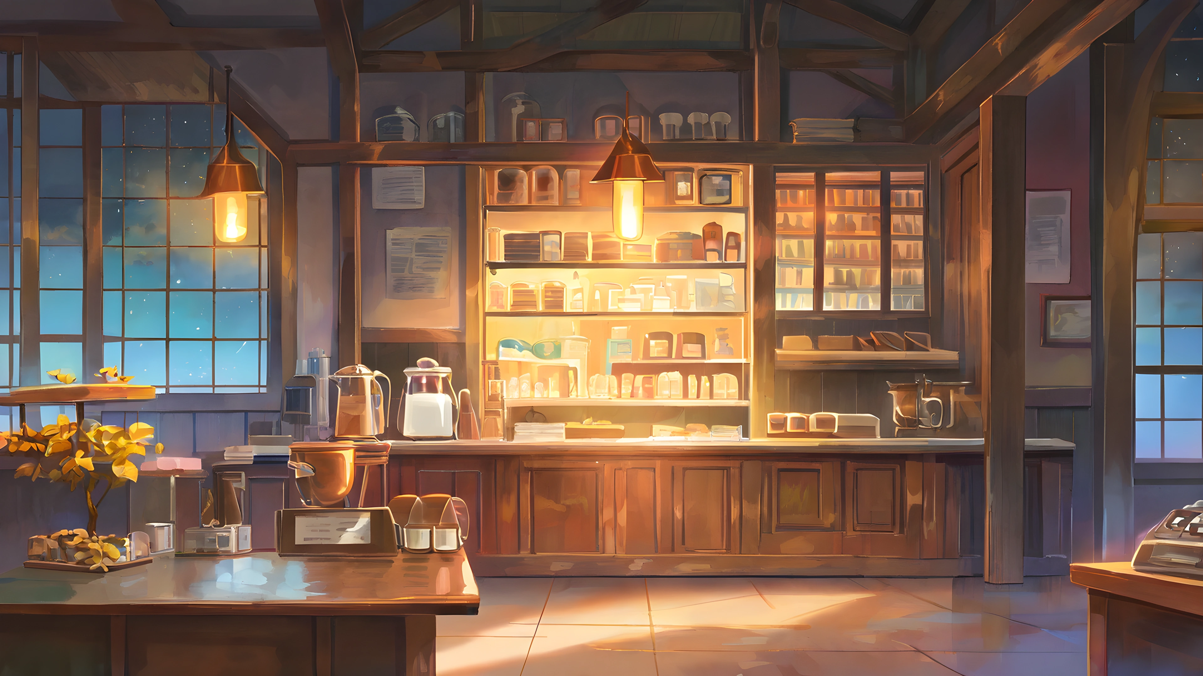 Coffee Shop Morning variant — Japanese aesthetic lofi wallpaper HD 4K Ultrawide
