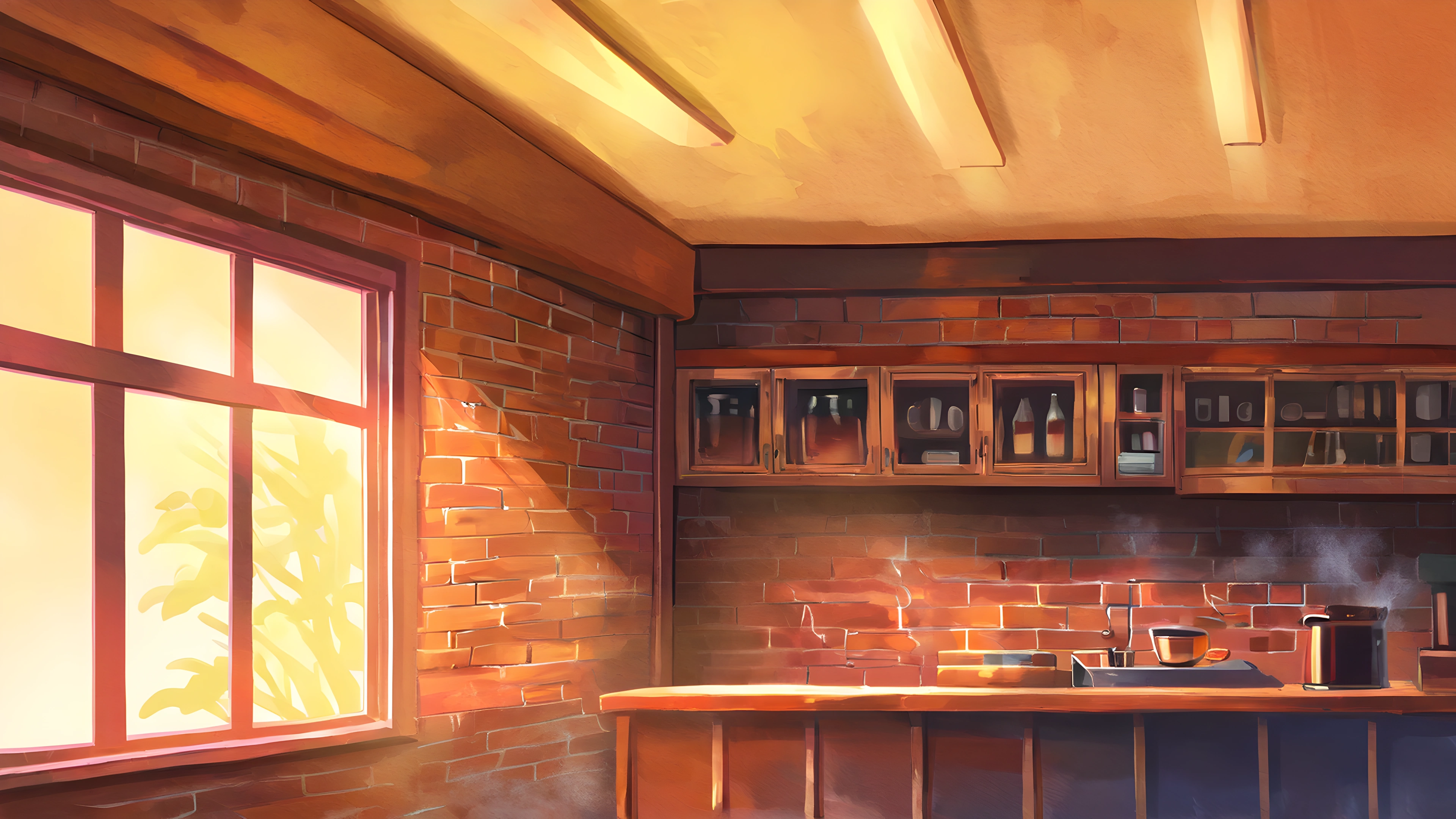 Coffee Shop Morning variant — Japanese aesthetic lofi wallpaper HD 4K Ultrawide