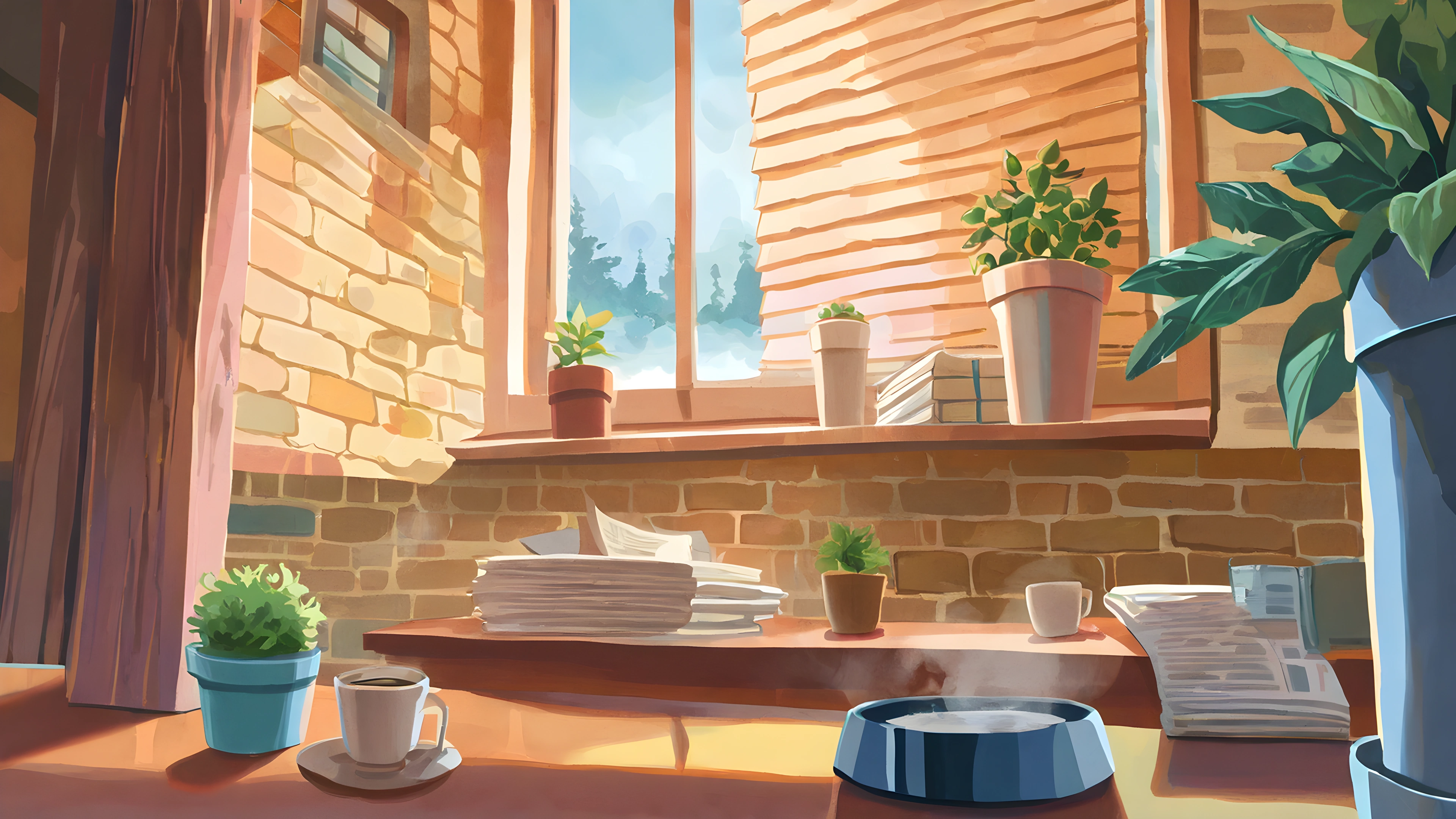 Coffee Shop Morning variant — Japanese aesthetic lofi wallpaper HD 4K Ultrawide