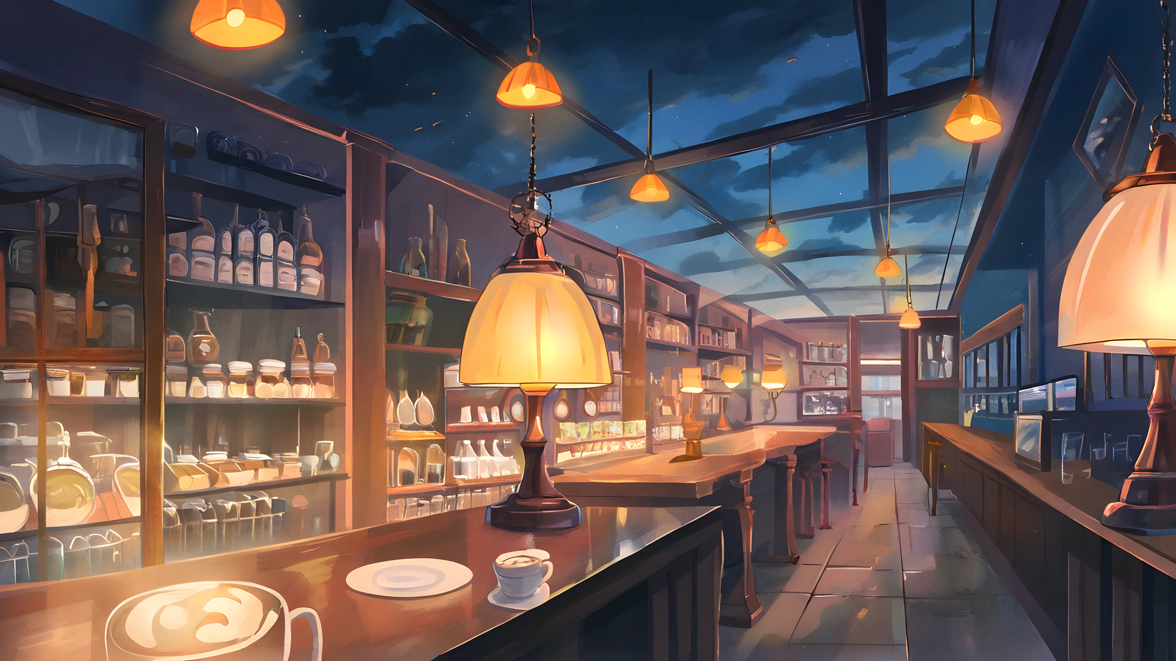 Coffee Shop Morning variant — Japanese aesthetic lofi wallpaper HD 4K Ultrawide