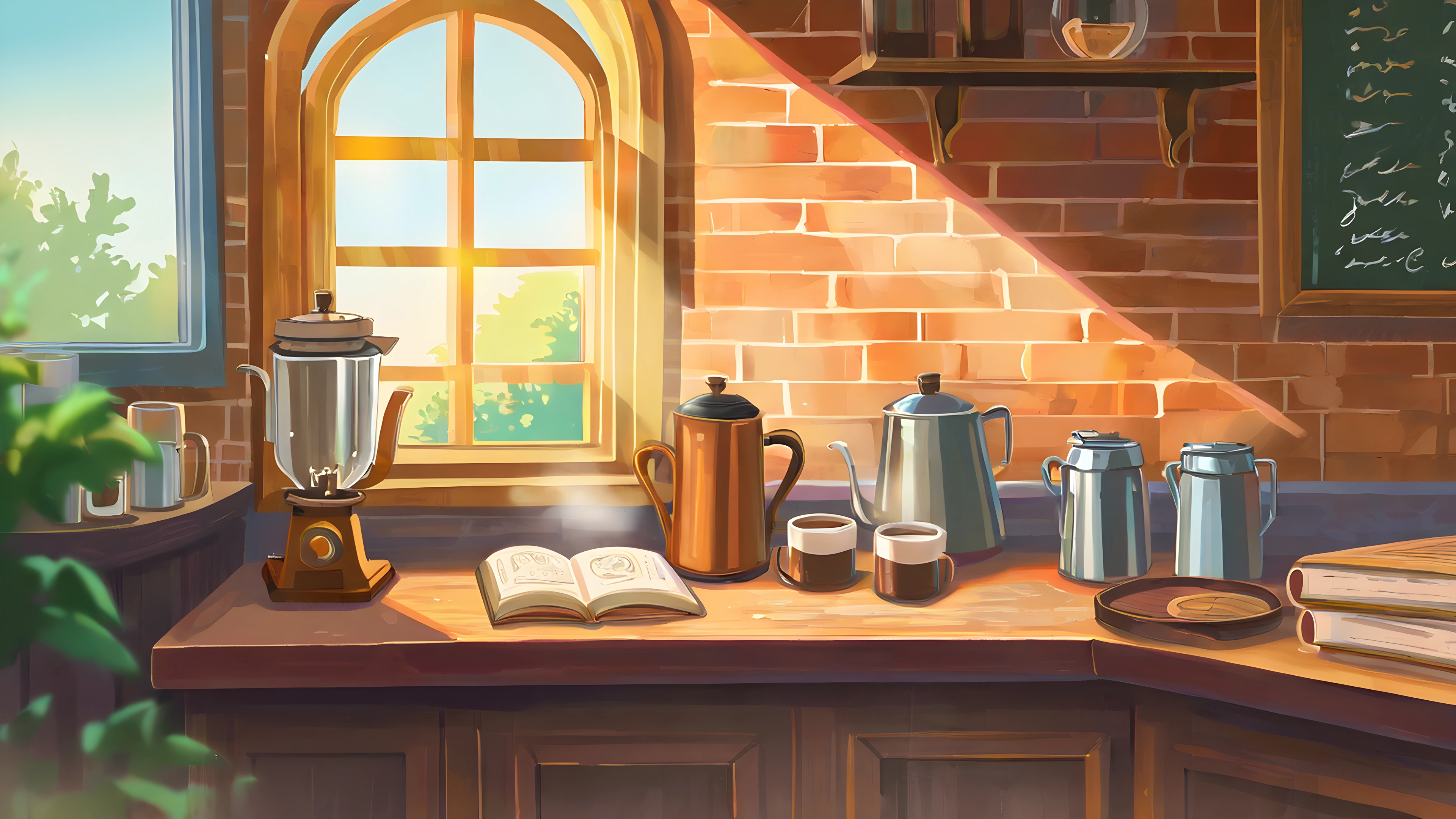 Coffee Shop Morning variant — Japanese aesthetic lofi wallpaper HD 4K Ultrawide