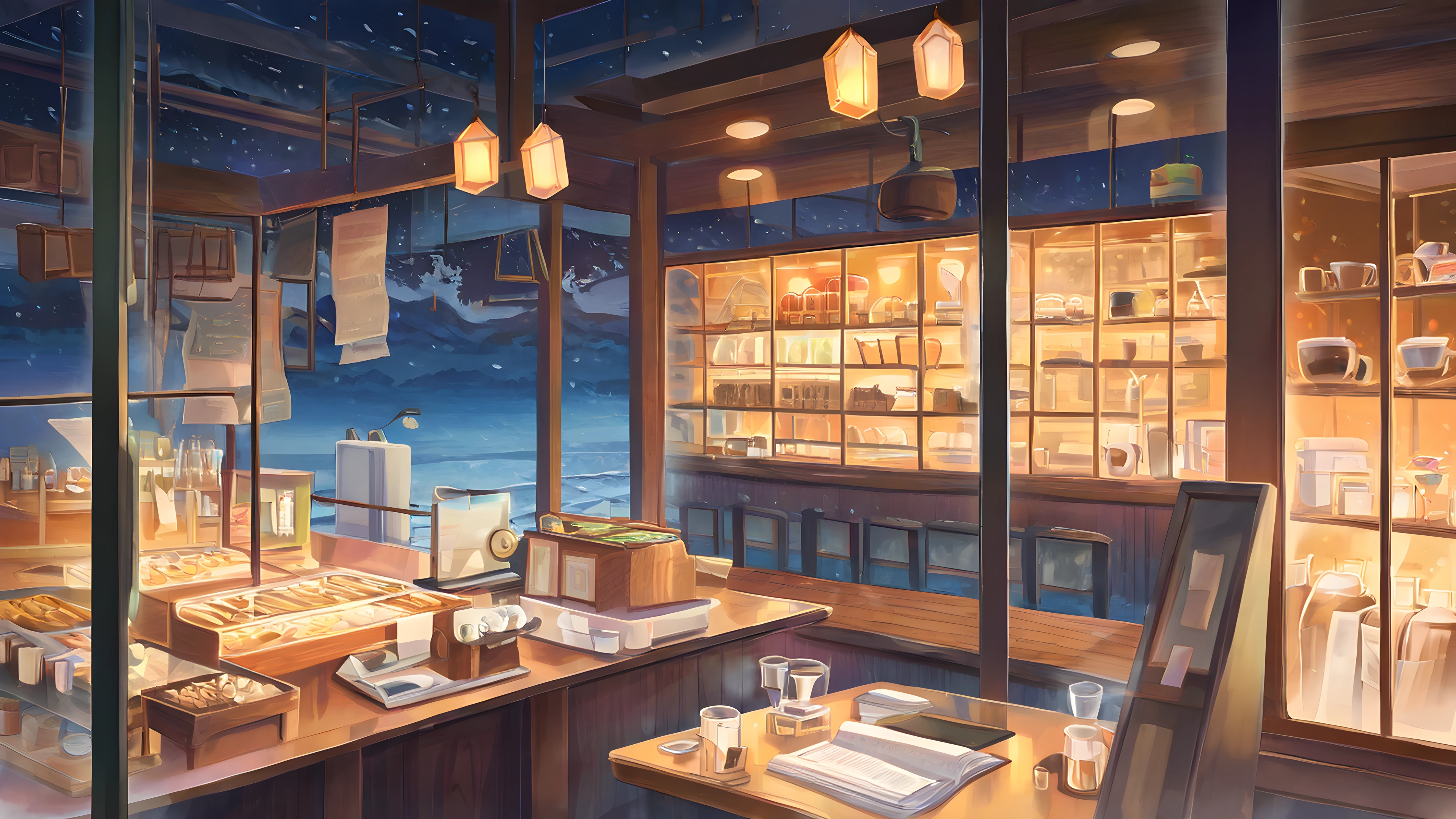 Coffee Shop Morning variant — Japanese aesthetic lofi wallpaper HD 4K Ultrawide