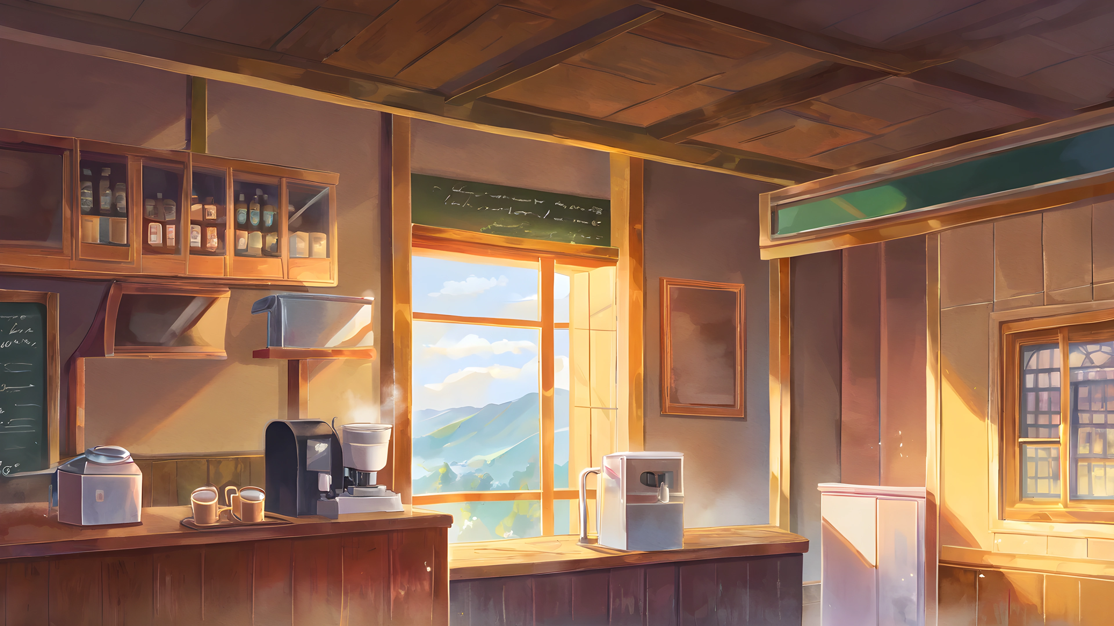 Coffee Shop Morning variant — Japanese aesthetic lofi wallpaper HD 4K Ultrawide