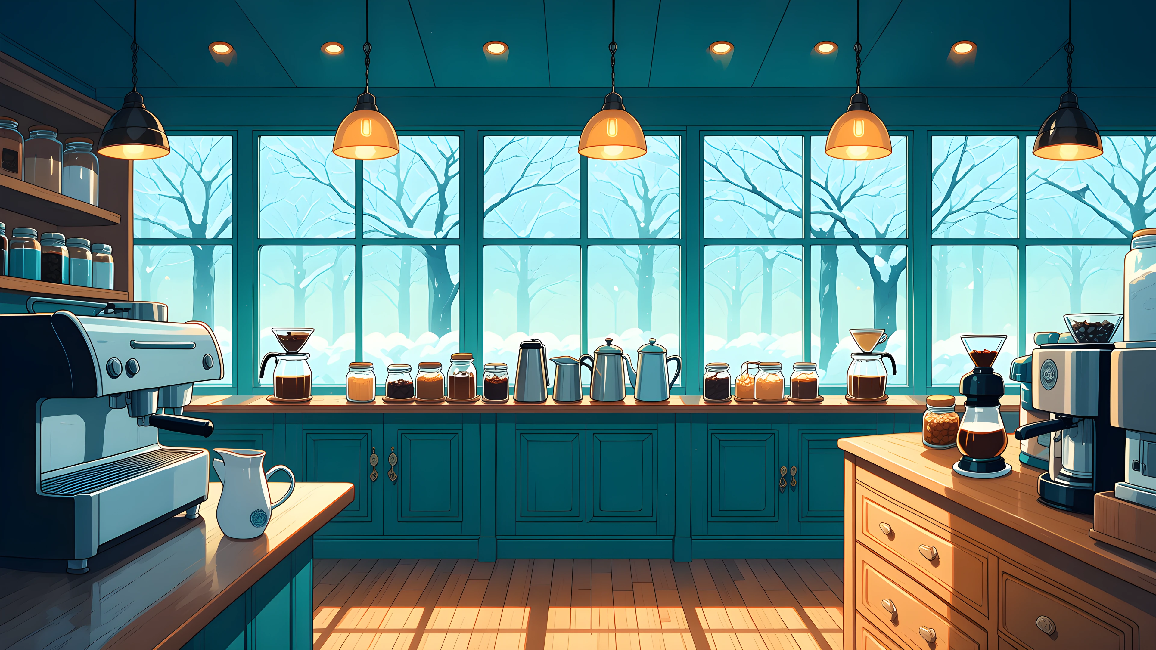 Coffee Shop Morning variant — Japanese aesthetic lofi wallpaper HD 4K Ultrawide