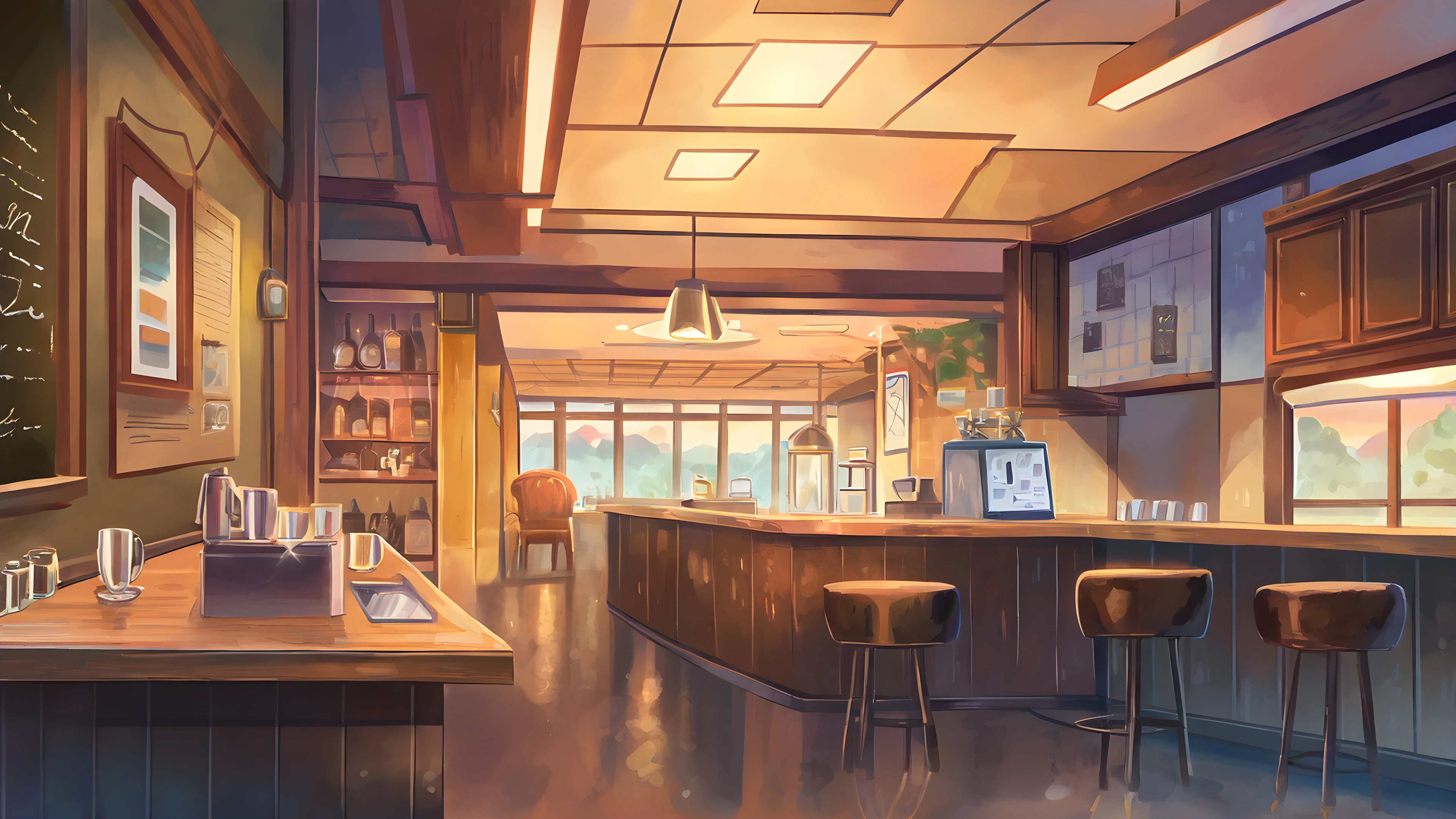 Coffee Shop Morning variant — Japanese aesthetic lofi wallpaper HD 4K Ultrawide