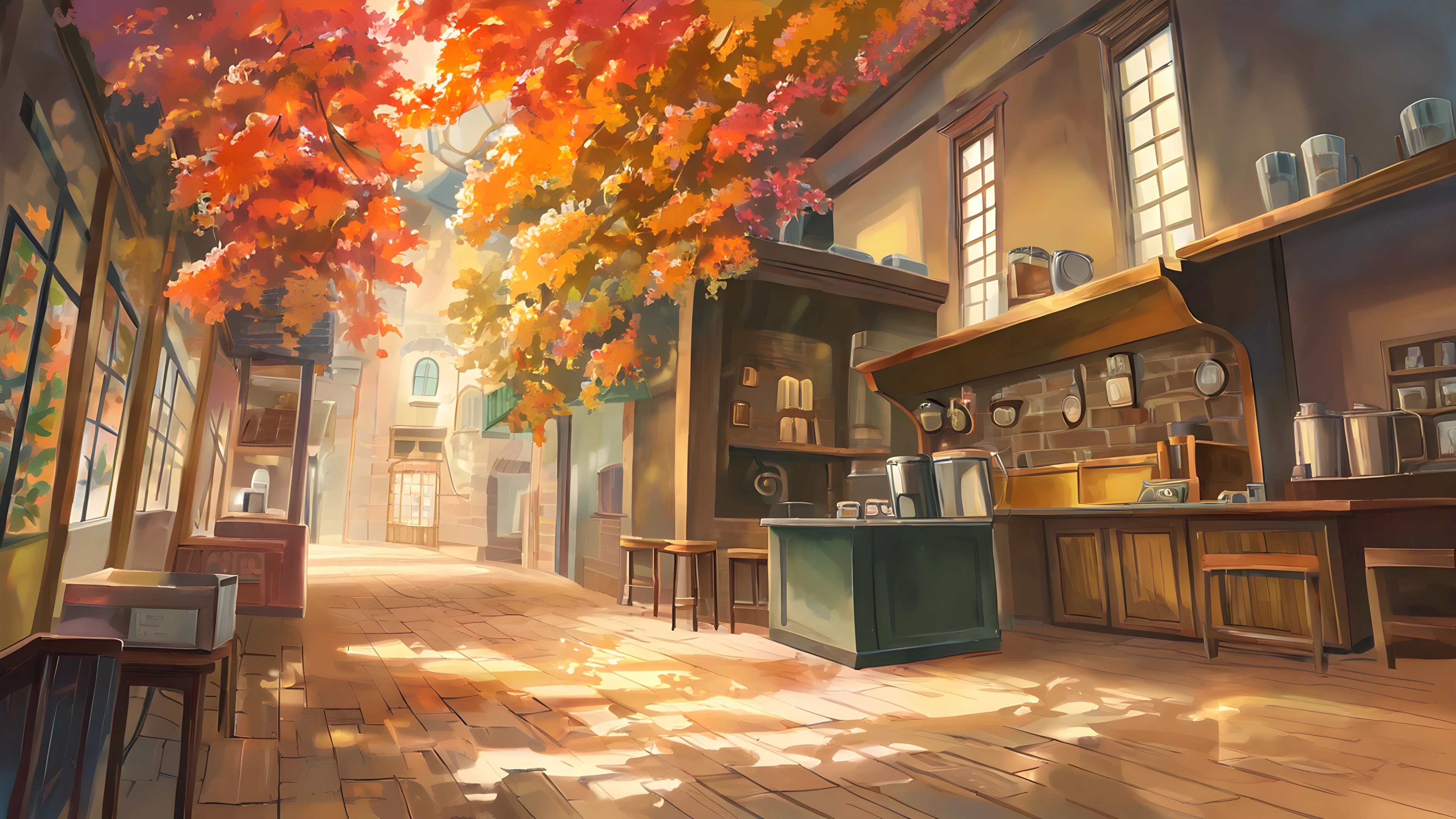 Coffee Shop Morning variant — Japanese aesthetic lofi wallpaper HD 4K Ultrawide