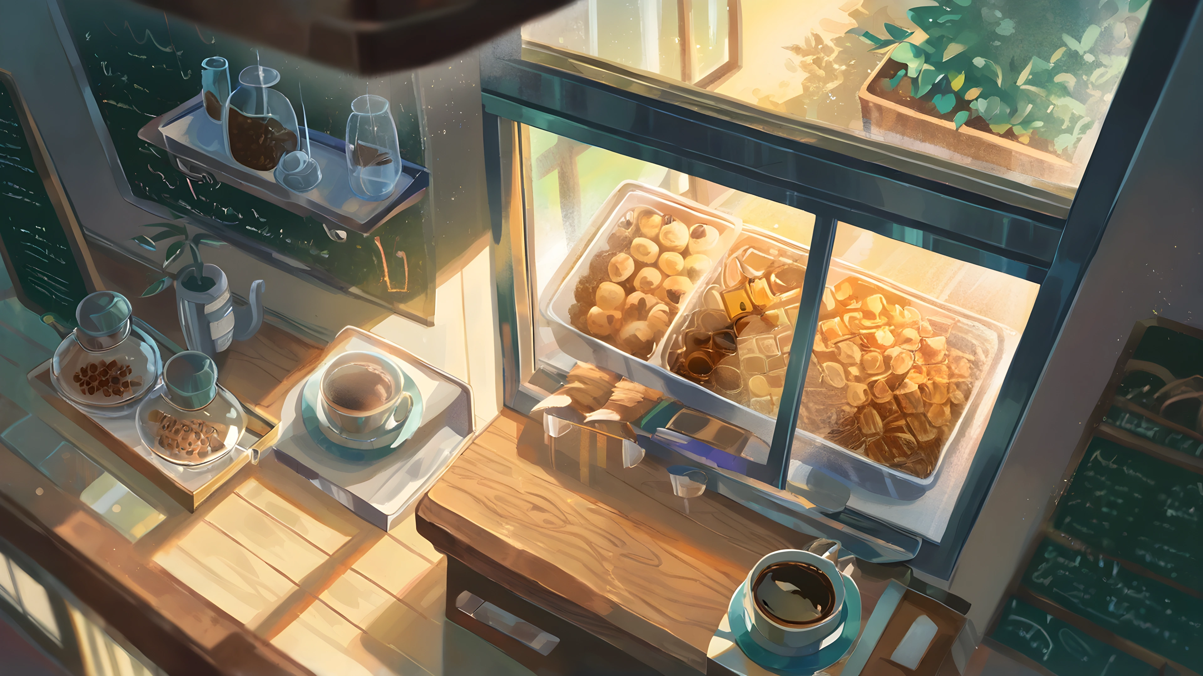 Coffee Shop Morning variant — Japanese aesthetic lofi wallpaper HD 4K Ultrawide