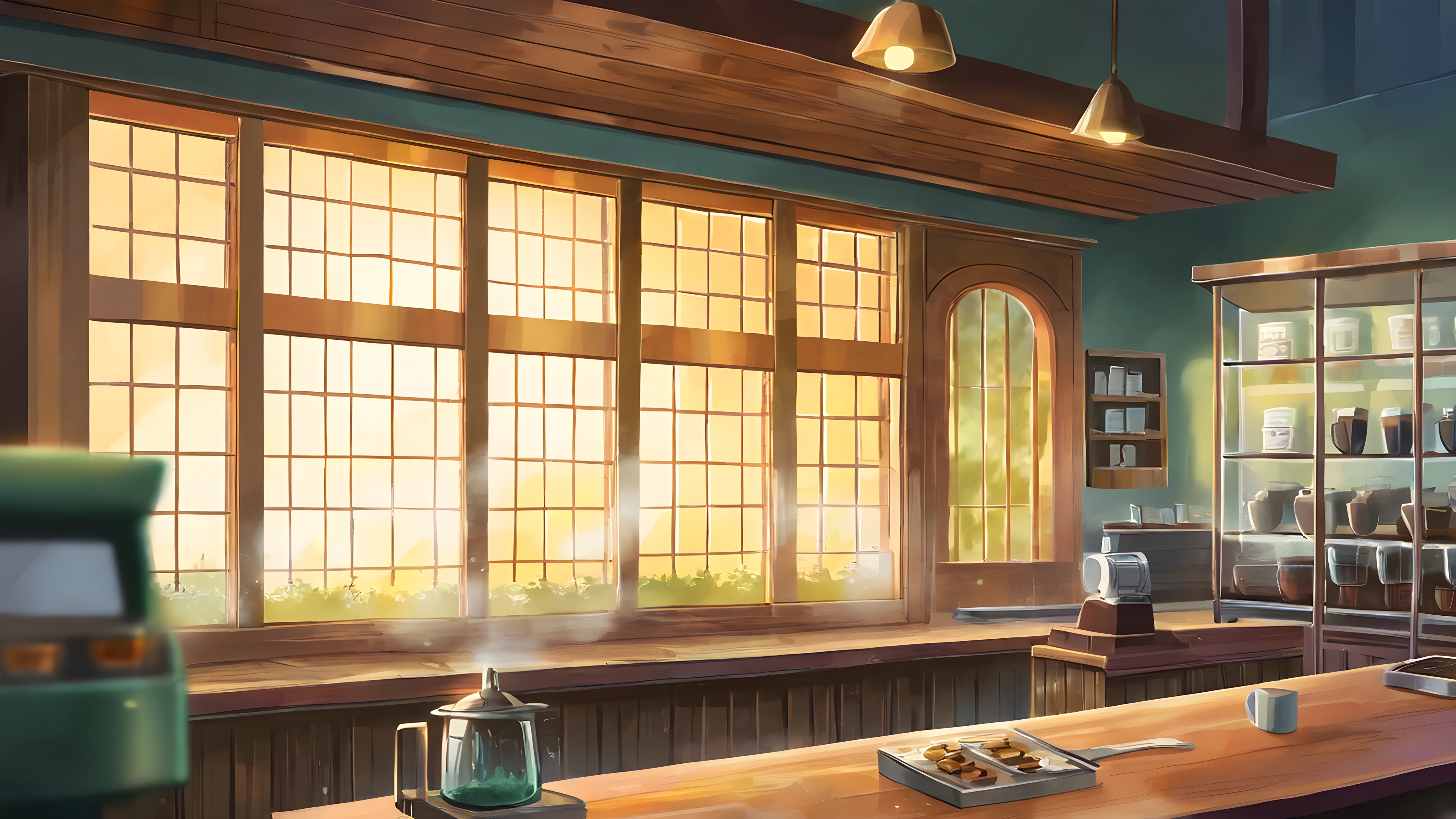 Coffee Shop Morning variant — Japanese aesthetic lofi wallpaper HD 4K Ultrawide
