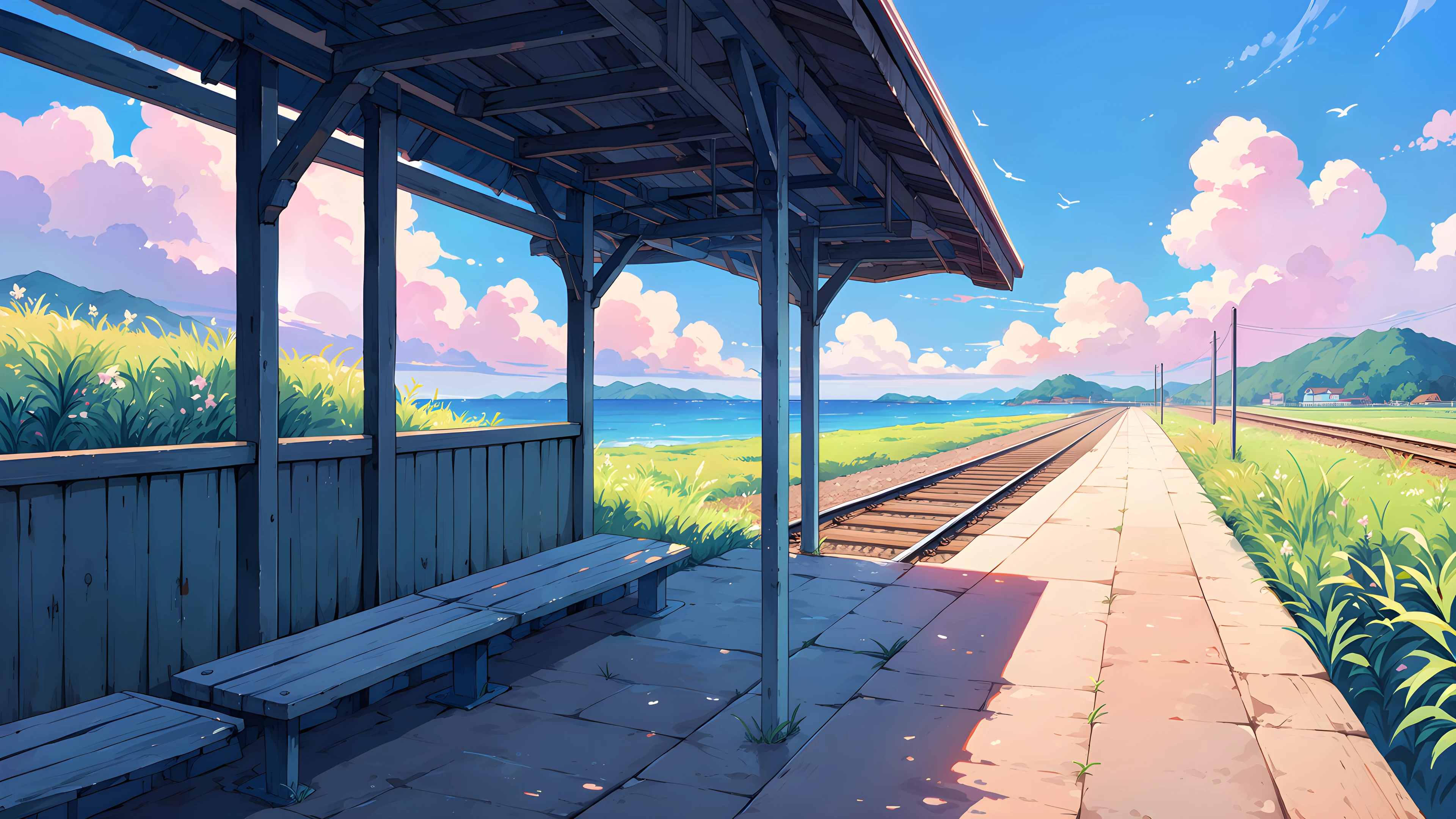 Countryside Train Station variant — Japanese aesthetic lofi wallpaper HD 4K Ultrawide