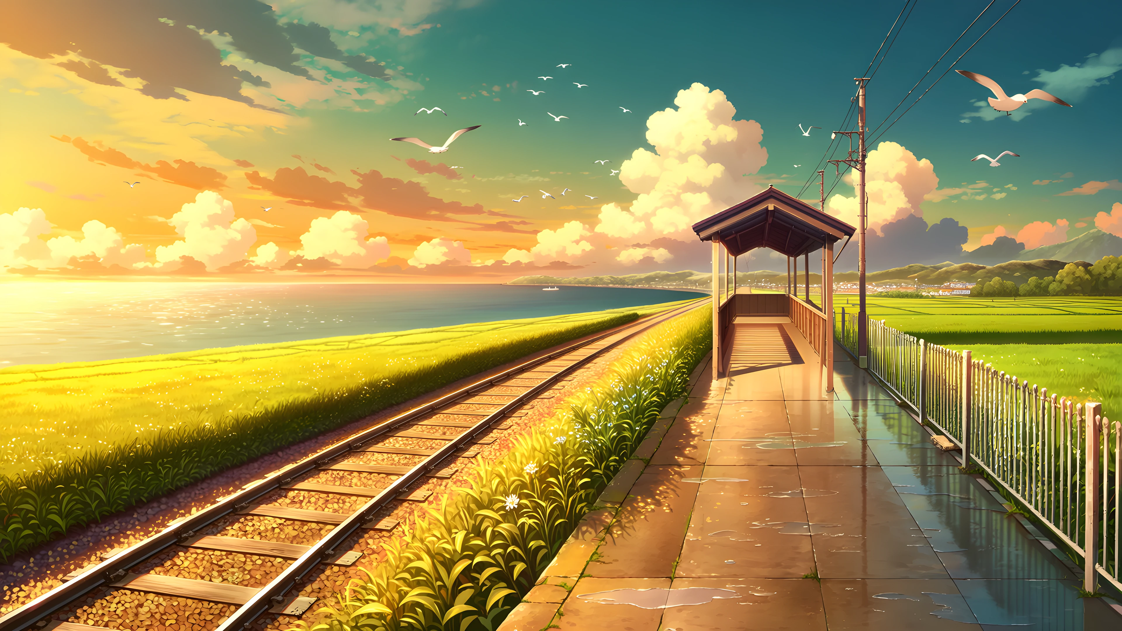 Countryside Train Station variant — Japanese aesthetic lofi wallpaper HD 4K Ultrawide