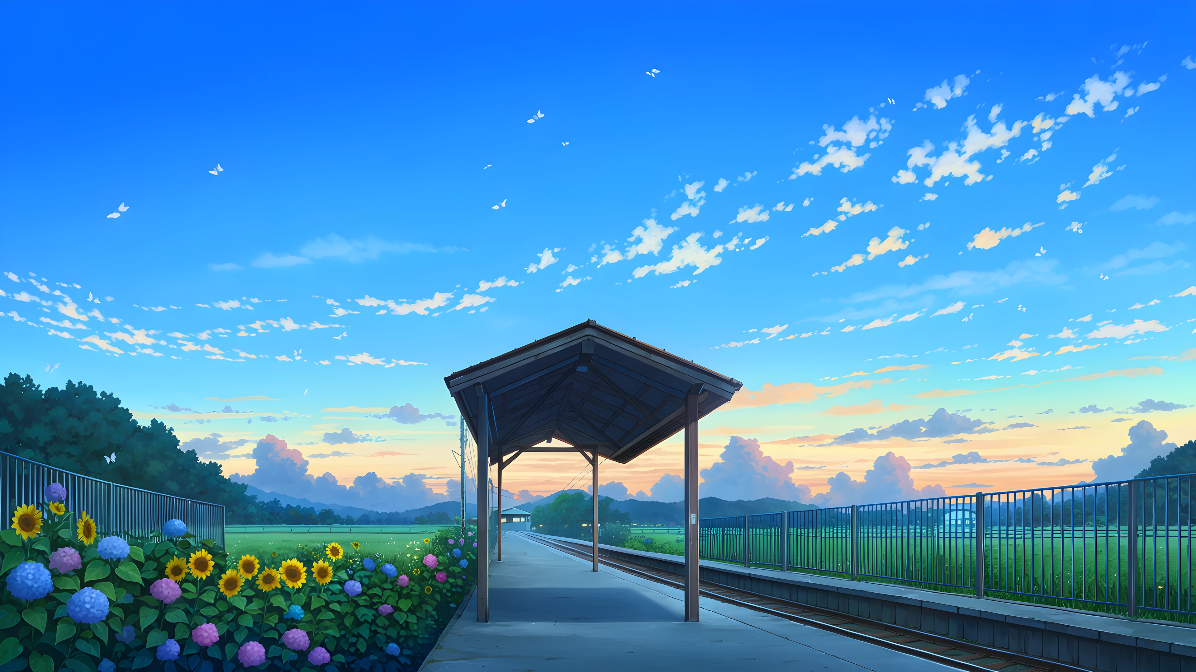 Countryside Train Station variant — Japanese aesthetic lofi wallpaper HD 4K Ultrawide