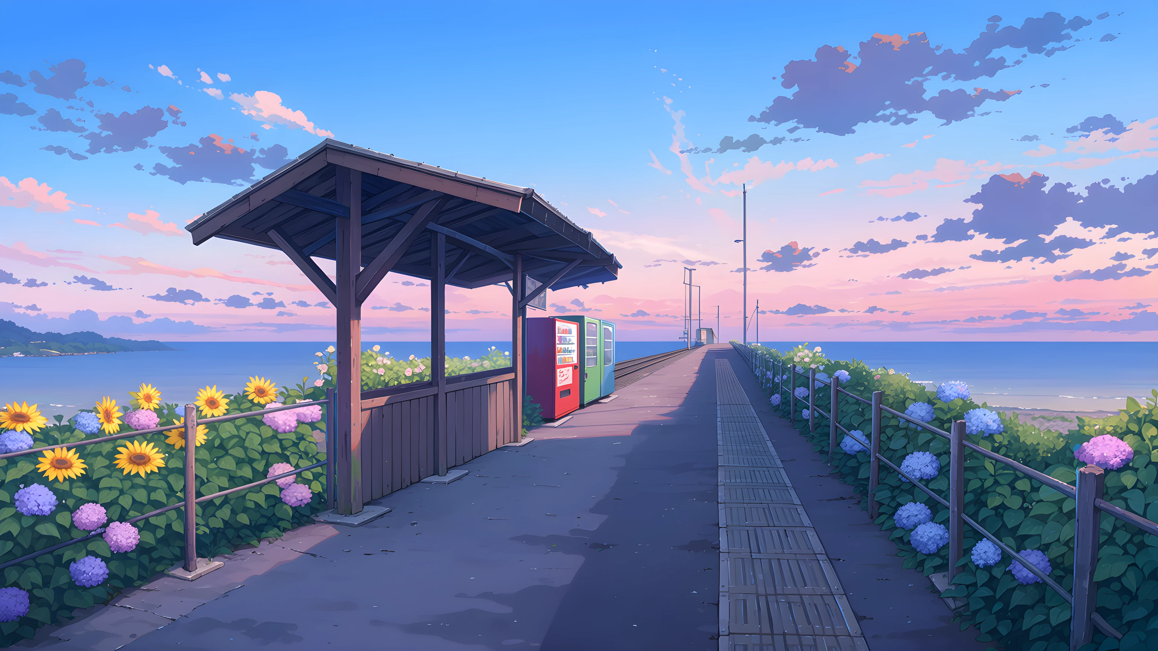 Countryside Train Station variant — Japanese aesthetic lofi wallpaper HD 4K Ultrawide
