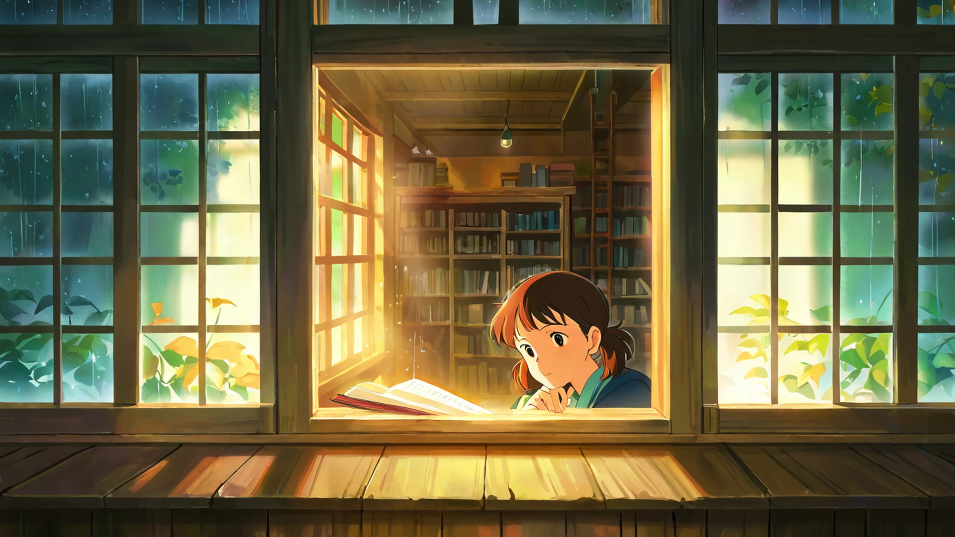 cozy bookshop lofi wallpaper