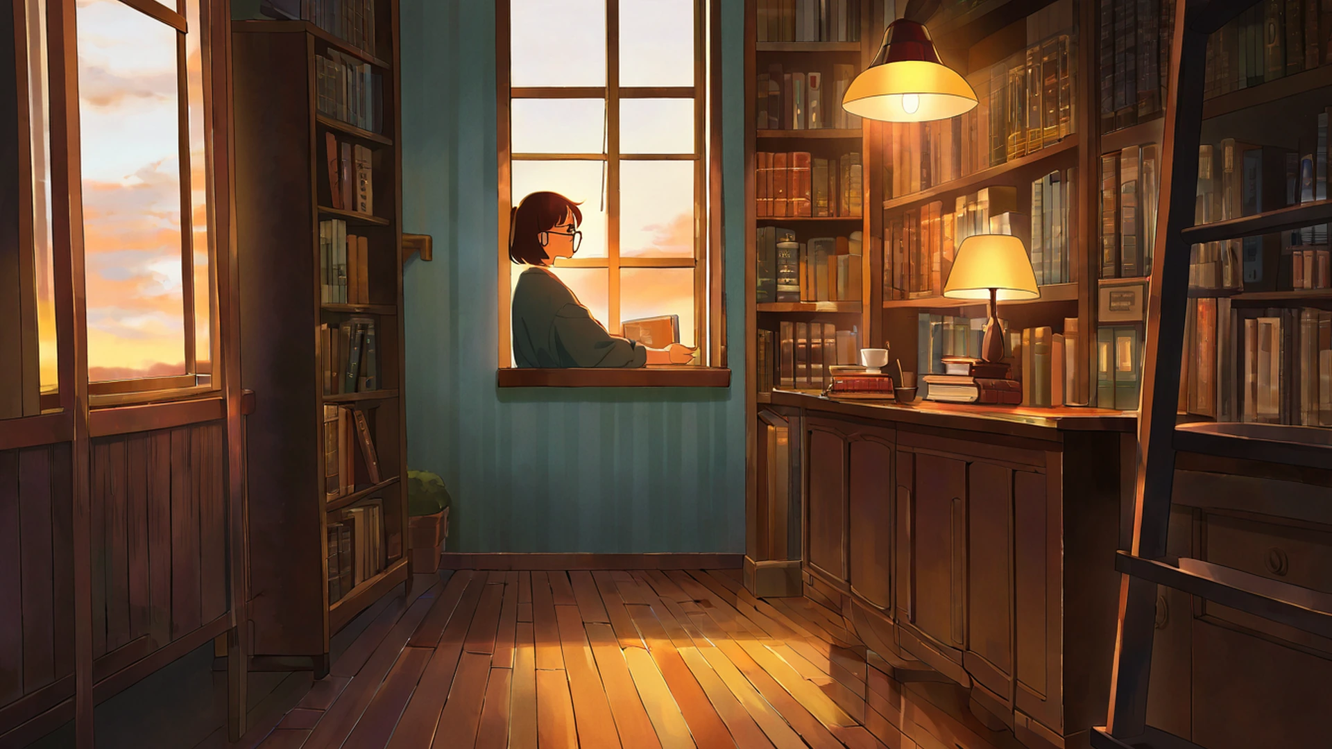 cozy bookshop lofi wallpaper
