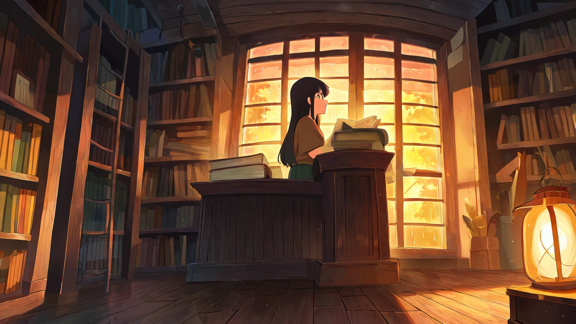 cozy bookshop lofi wallpaper