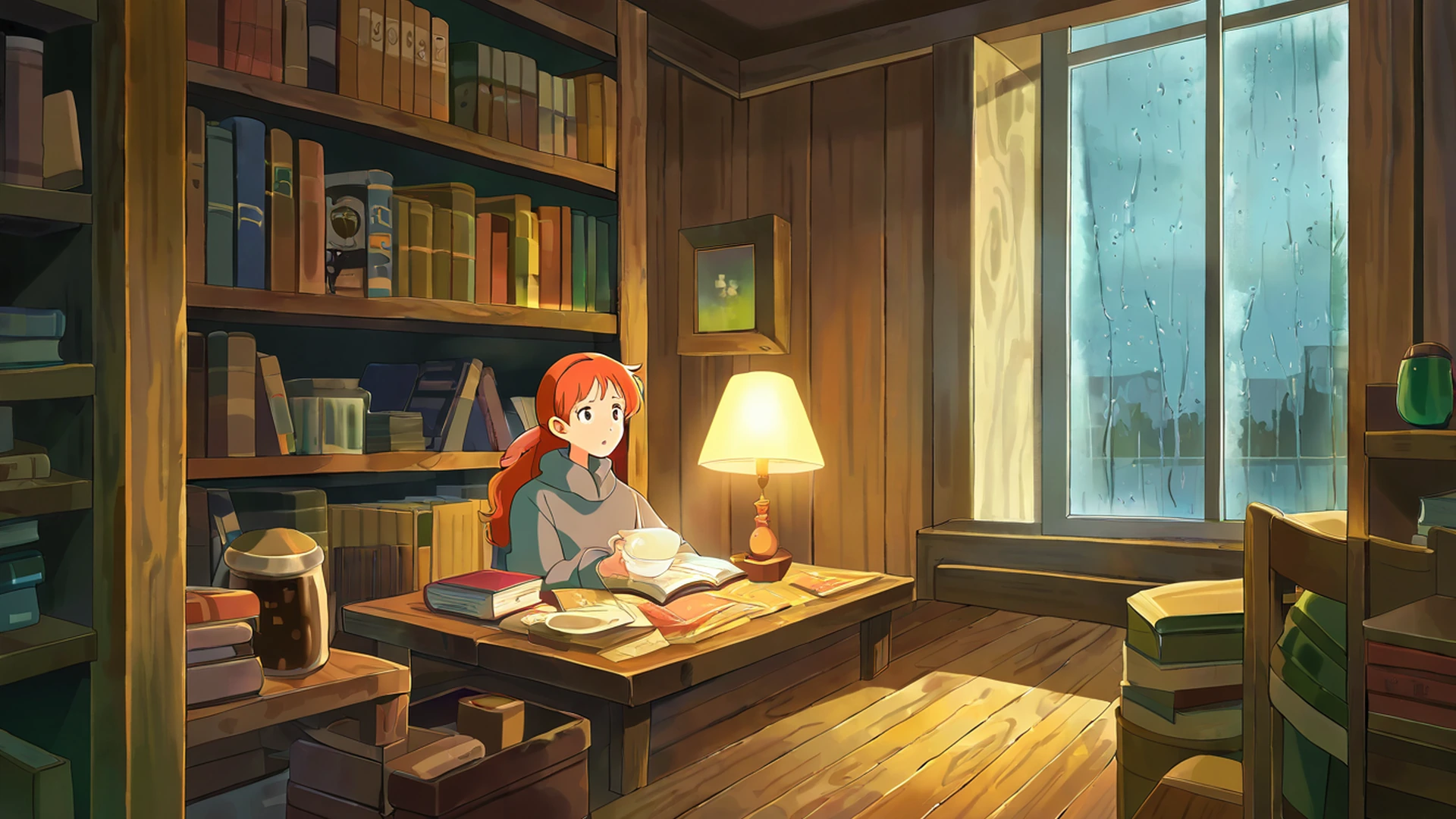 cozy bookshop lofi wallpaper