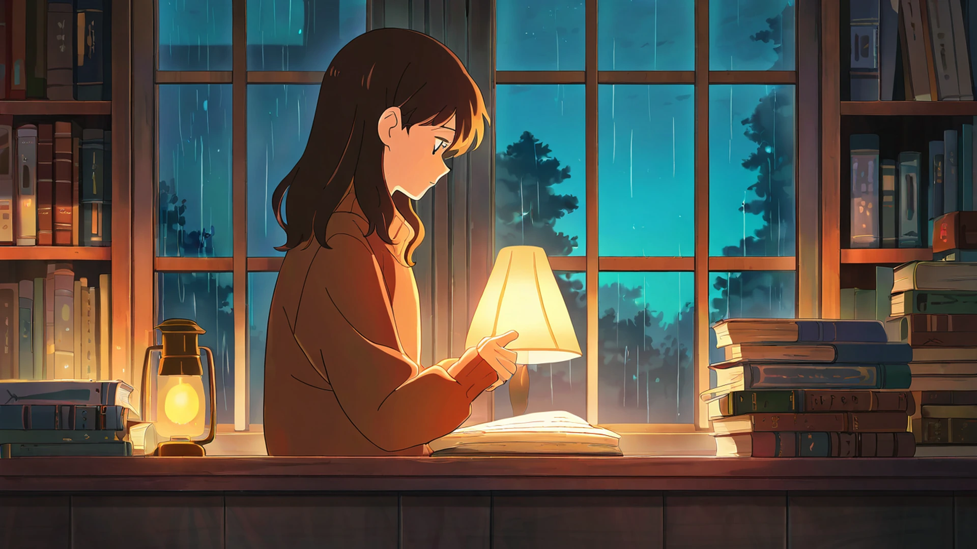 cozy bookshop lofi wallpaper