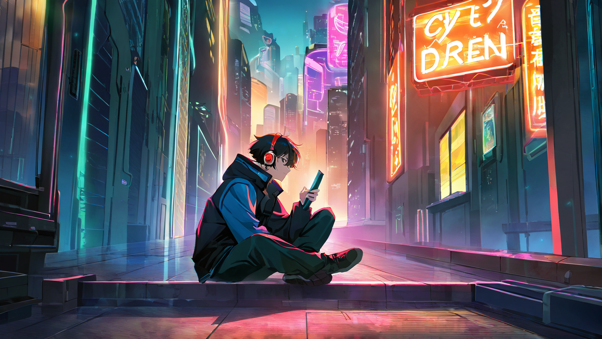 Cyberpunk Boy Rooftop Cyberpunk Boy Rooftop 0023386618 lofi anime wallpaper free download