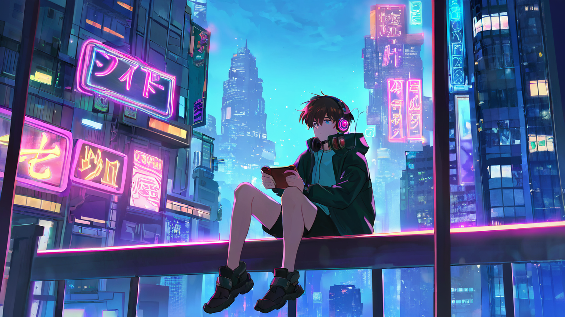 Cyberpunk Boy Rooftop Cyberpunk Boy Rooftop 0025240861 lofi anime wallpaper free download