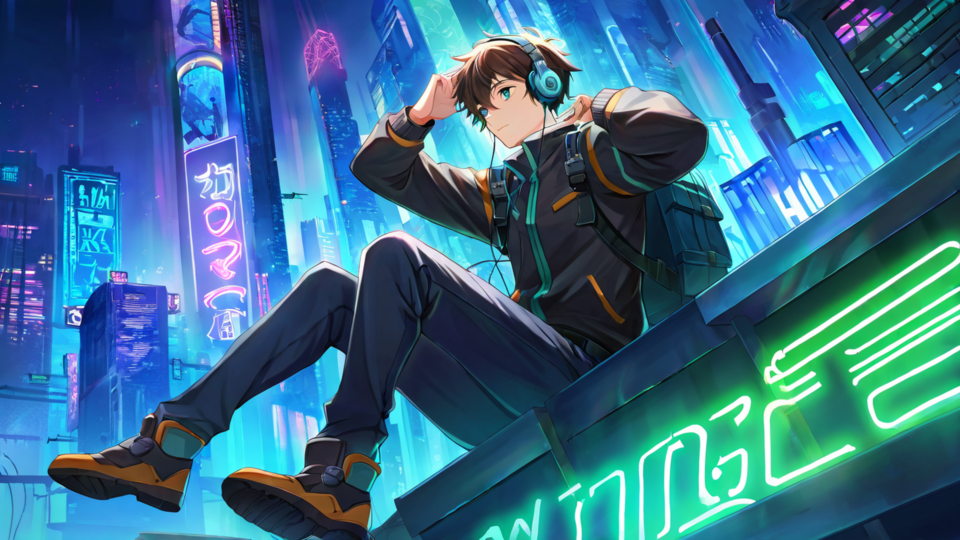 Cyberpunk Boy Rooftop Cyberpunk Boy Rooftop 0282446016 lofi anime wallpaper free download