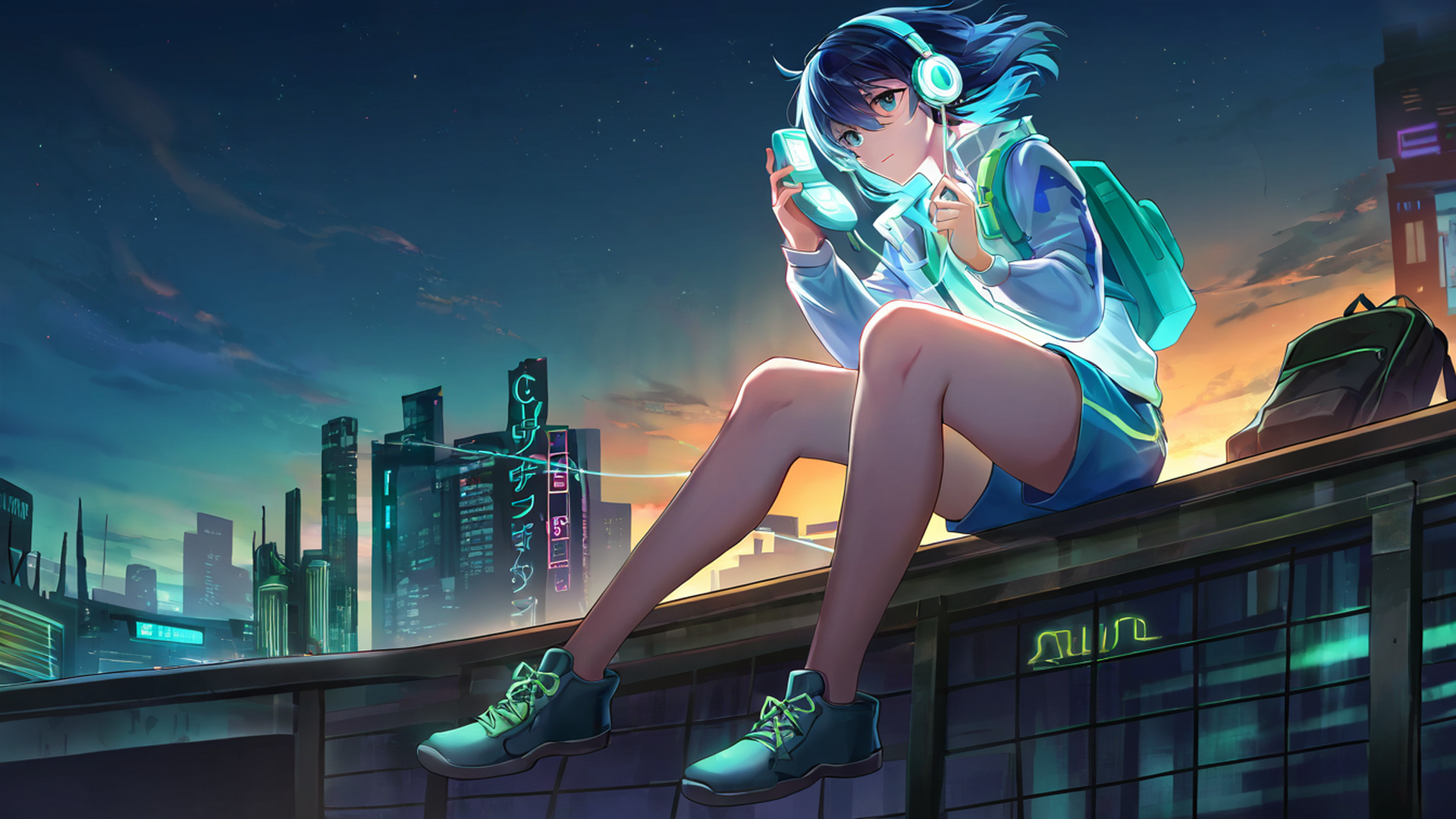cyberpunk boy rooftop lofi wallpaper