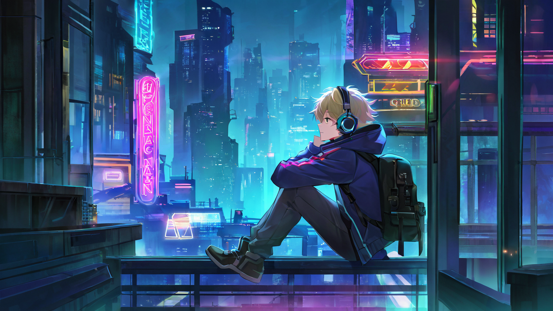 Cyberpunk Boy Rooftop Cyberpunk Boy Rooftop 0359387997 lofi anime wallpaper free download