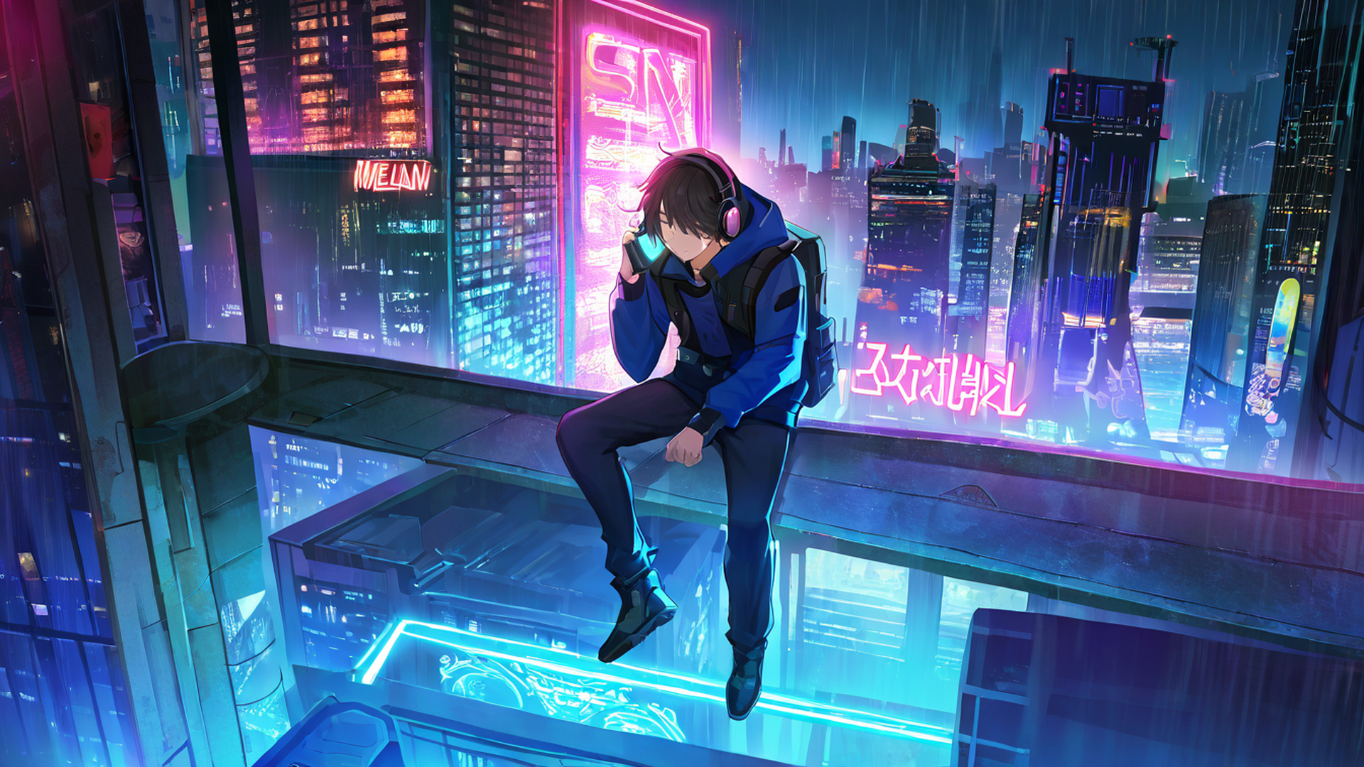 Cyberpunk Boy Rooftop Cyberpunk Boy Rooftop 0504831354 lofi anime wallpaper free download
