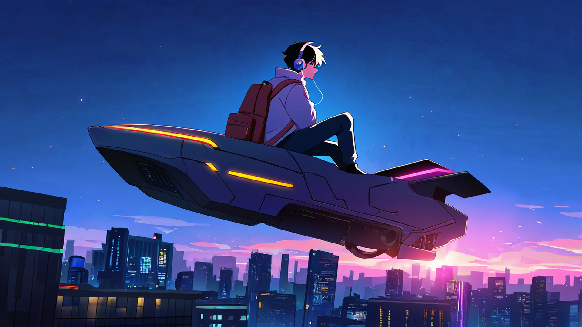 cyberpunk boy rooftop lofi wallpaper