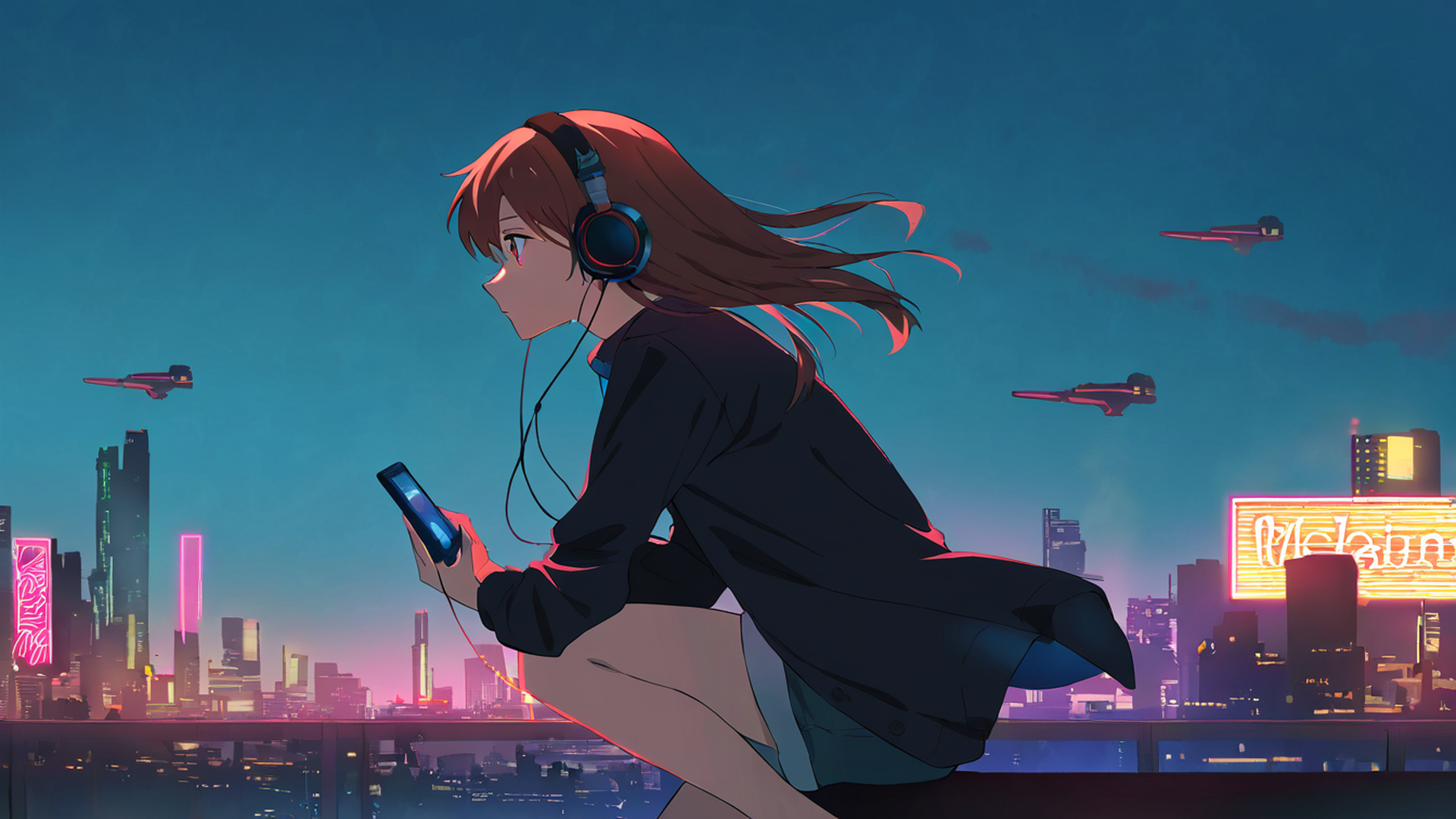 cyberpunk boy rooftop lofi wallpaper