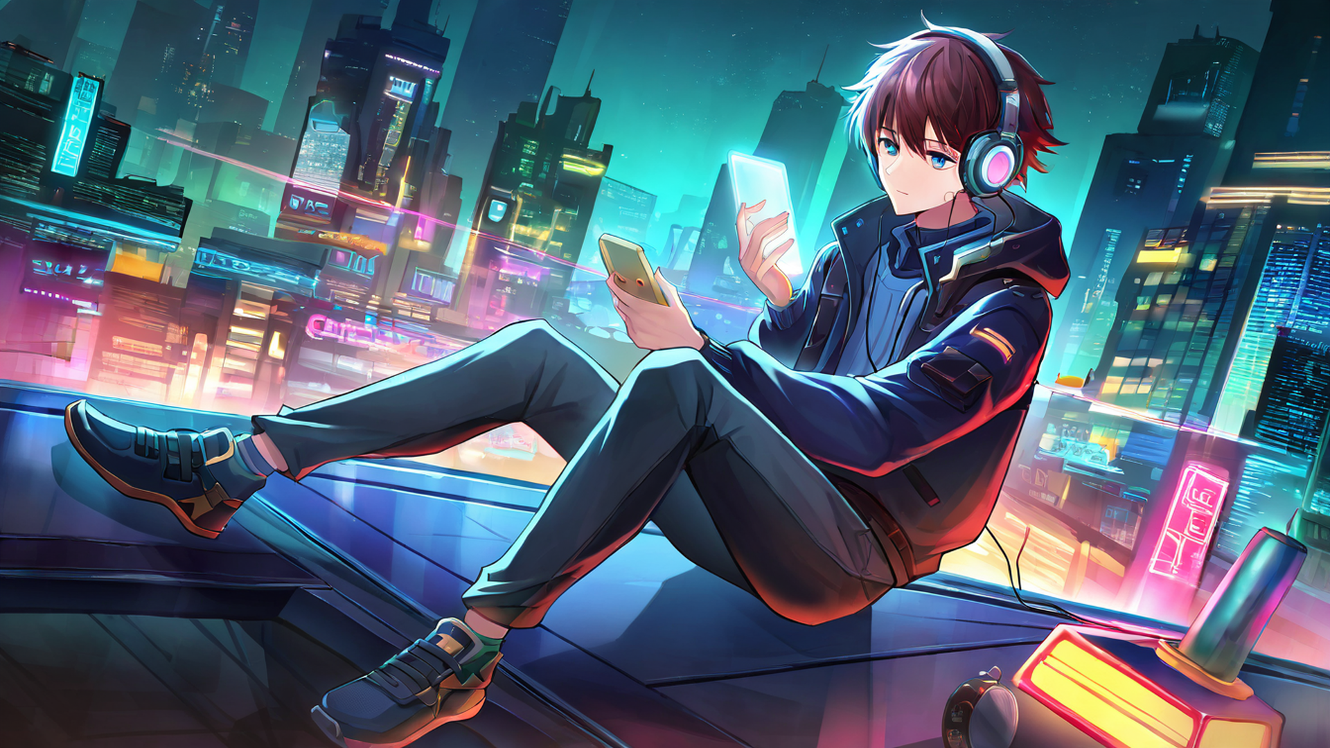 Cyberpunk Boy Rooftop Cyberpunk Boy Rooftop 0874910175 lofi anime wallpaper free download