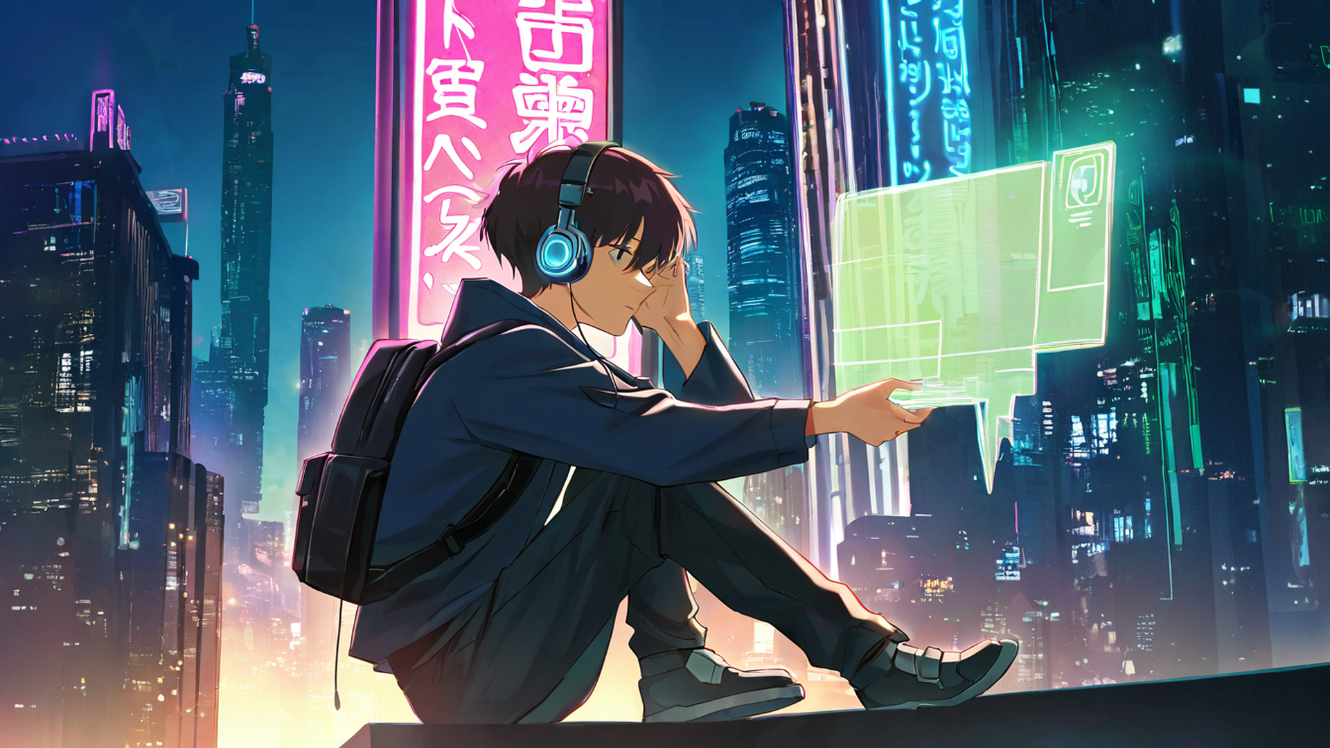 Cyberpunk Boy Rooftop Cyberpunk Boy Rooftop 1031065371 lofi anime wallpaper free download