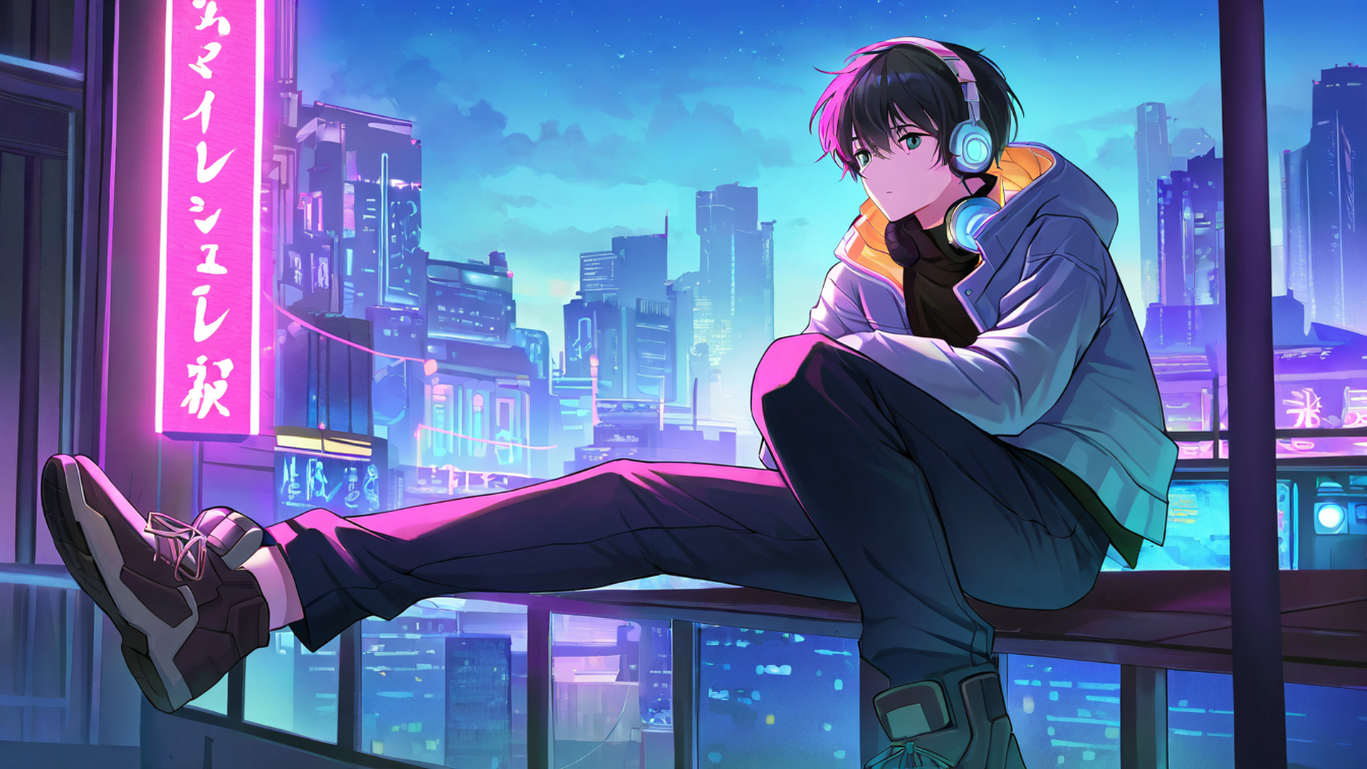 Cyberpunk Boy Rooftop Cyberpunk Boy Rooftop 1083171503 lofi anime wallpaper free download